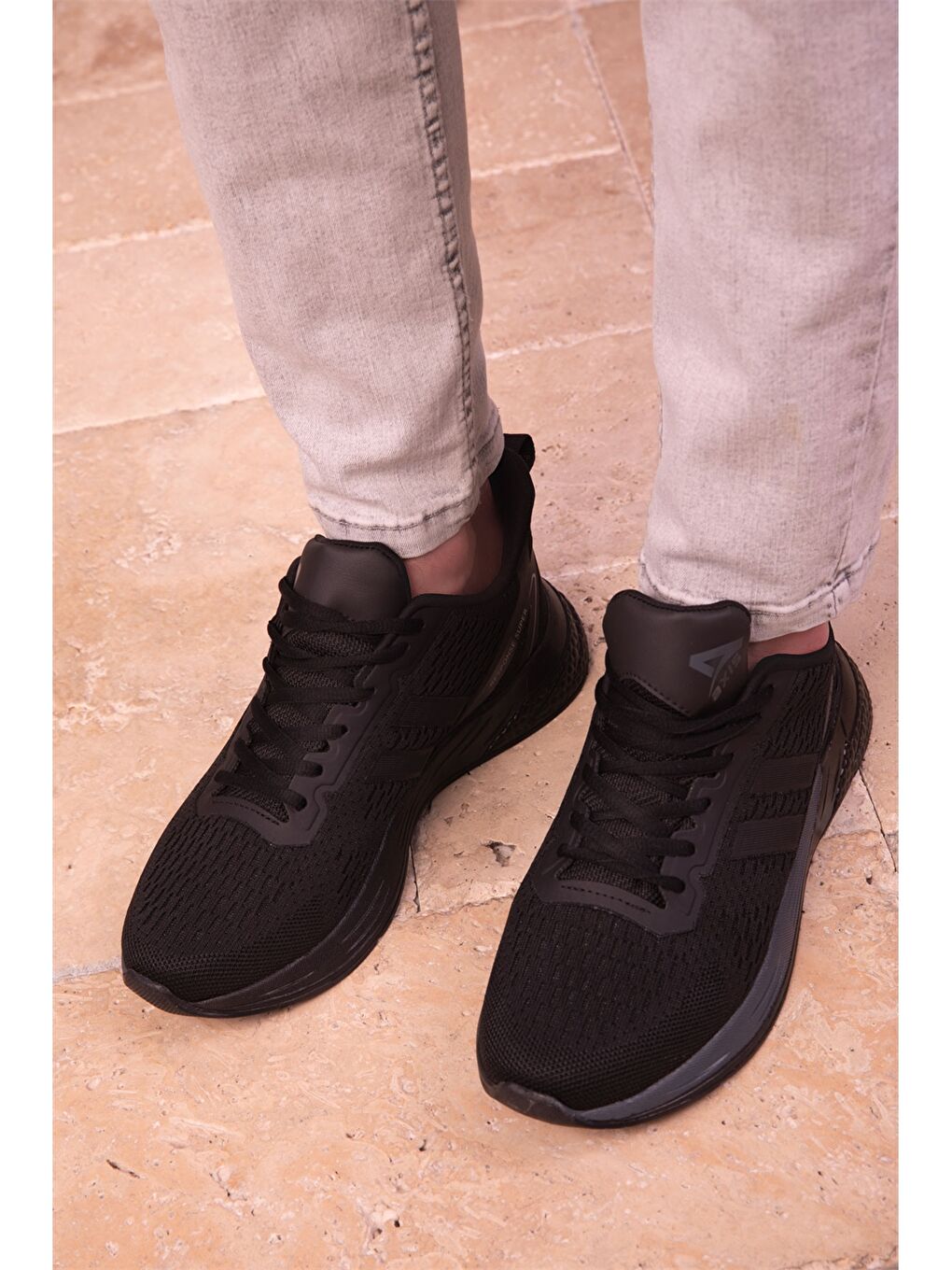 Siyah Bağcıklı Baskılı Erkek Aktif Spor Ayakkabı-3