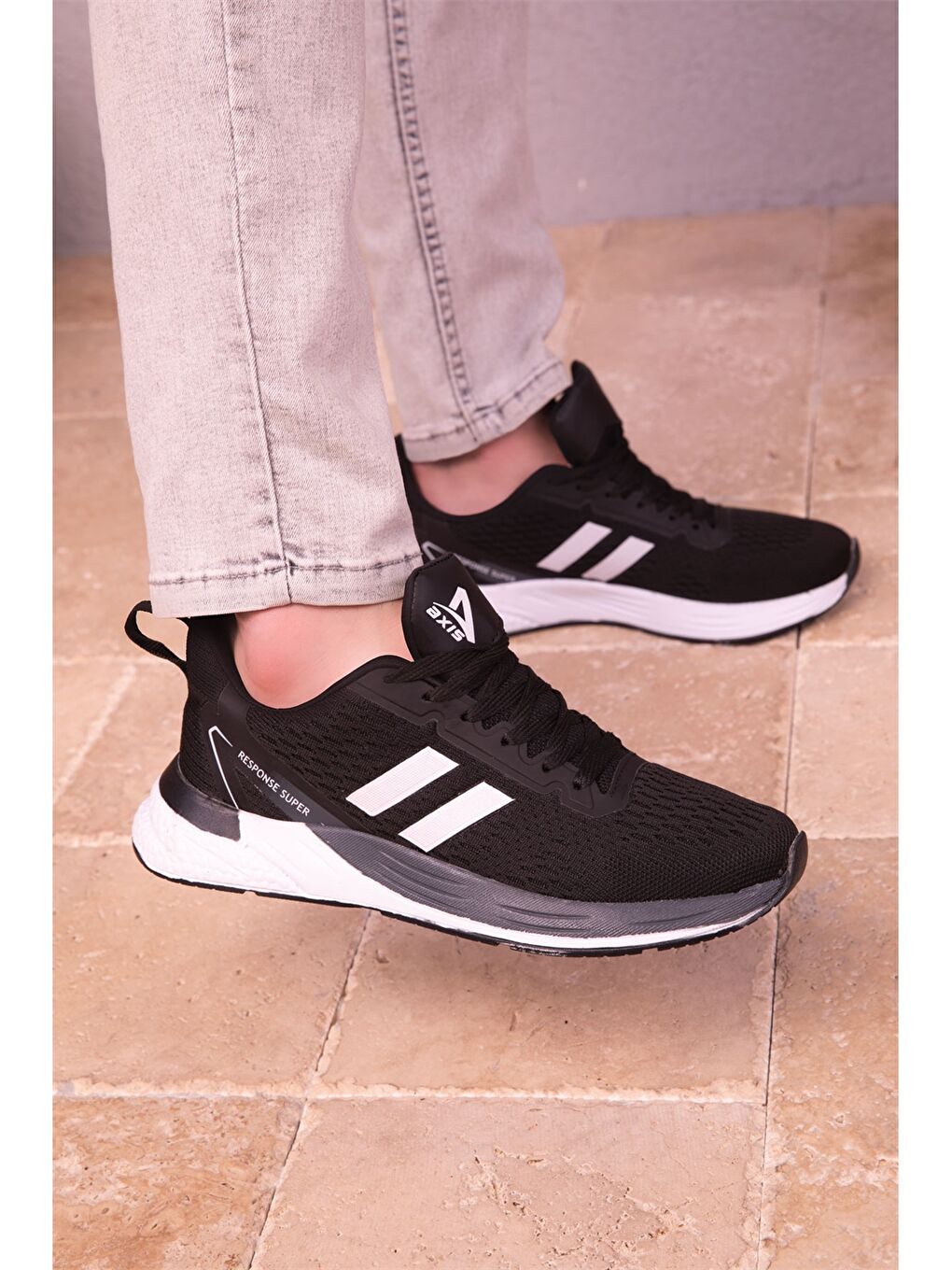 Siyah Bağcıklı Baskılı Erkek Aktif Spor Ayakkabı-2