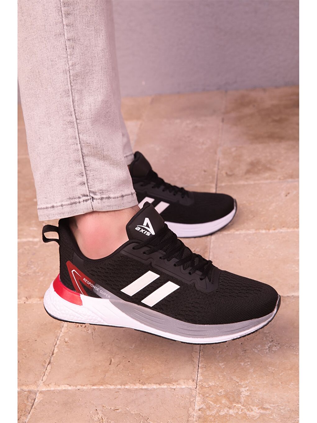 Siyah Bağcıklı Baskılı Erkek Aktif Spor Ayakkabı-2
