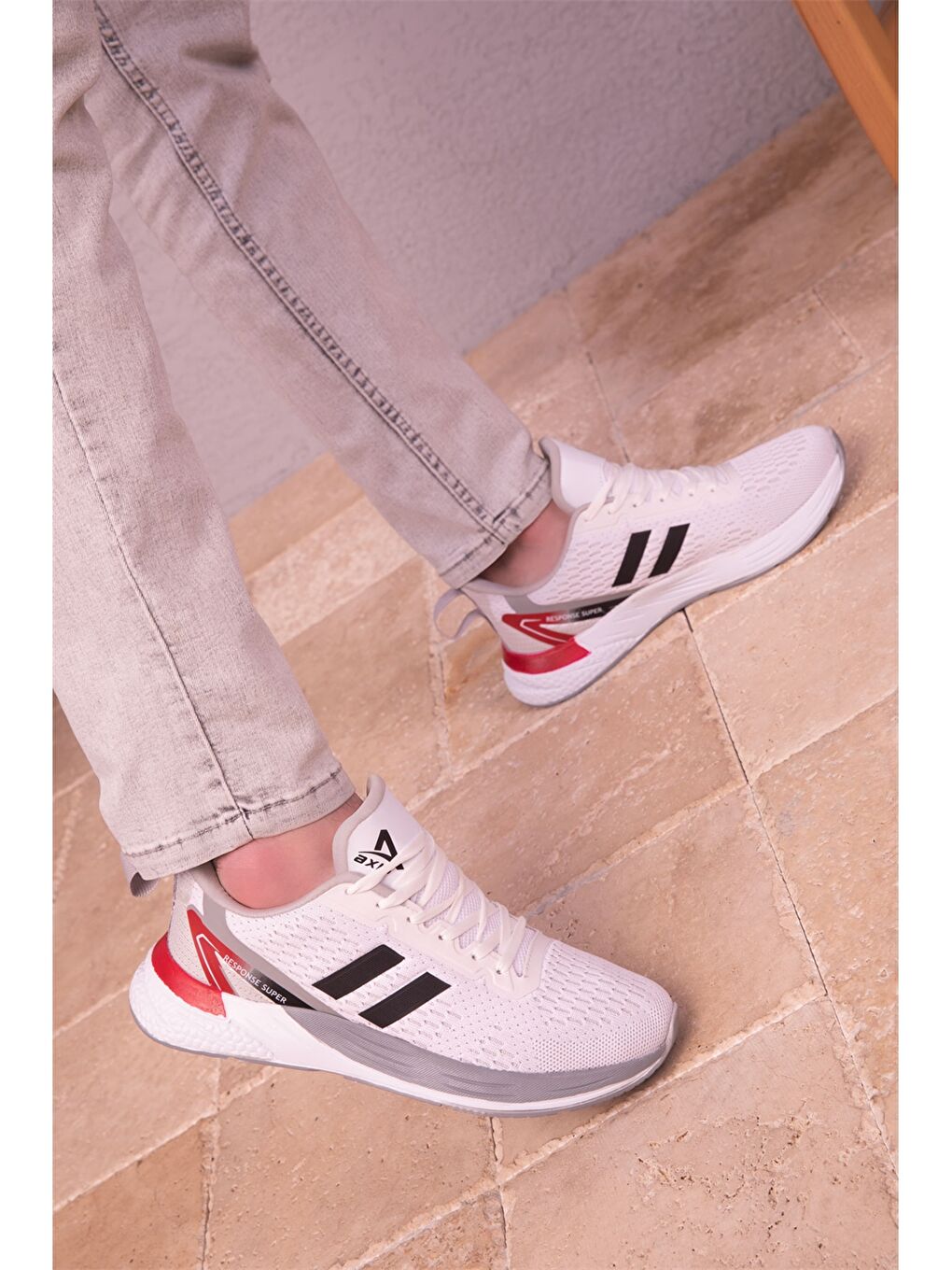 Beyaz Bağcıklı Baskılı Erkek Aktif Spor Ayakkabı-1