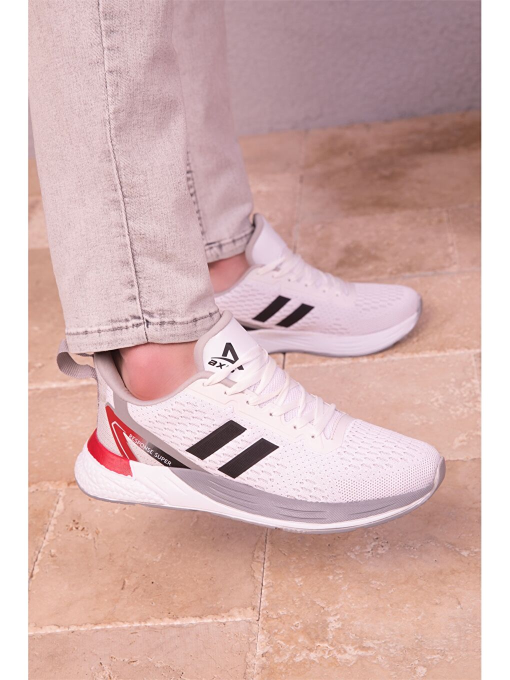 Beyaz Bağcıklı Baskılı Erkek Aktif Spor Ayakkabı-2