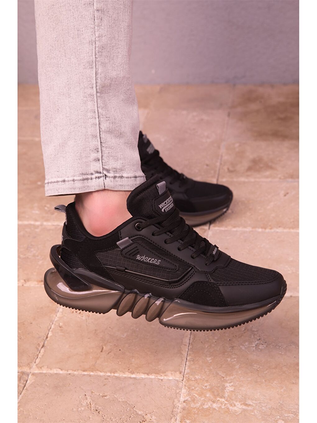 Siyah Bağcıklı Baskılı Erkek Aktif Spor Ayakkabı-2