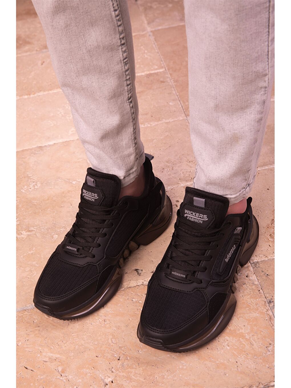 Siyah Bağcıklı Baskılı Erkek Aktif Spor Ayakkabı-3