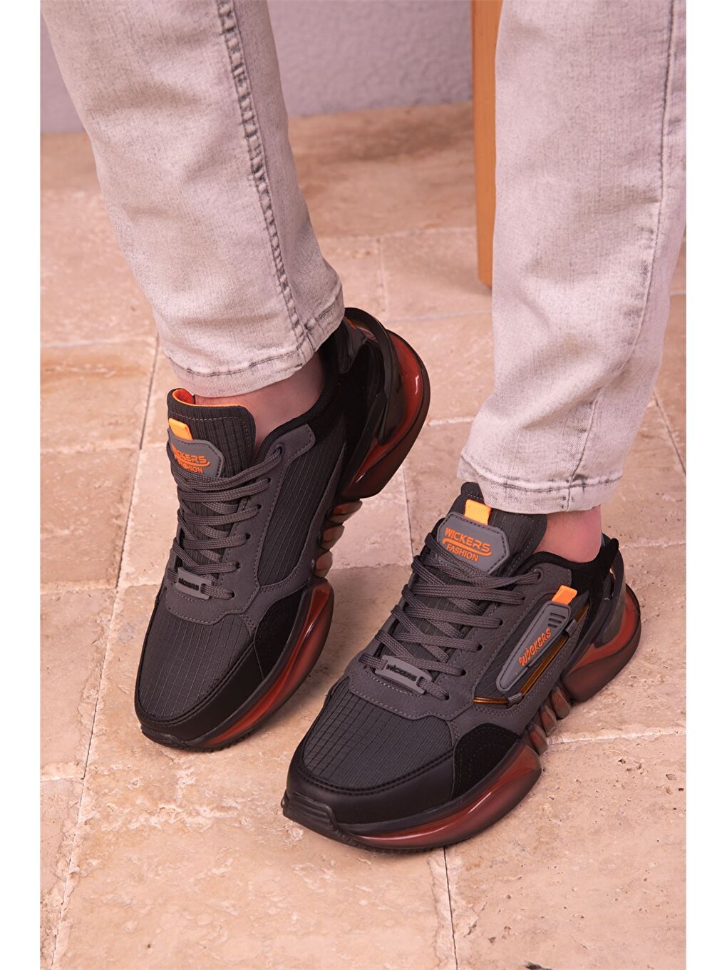 Turuncu Bağcıklı Baskılı Erkek Aktif Spor Ayakkabı-1