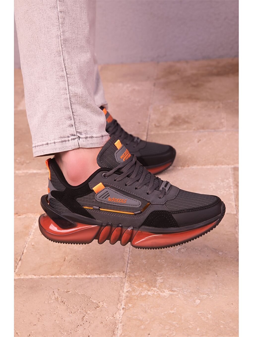 Turuncu Bağcıklı Baskılı Erkek Aktif Spor Ayakkabı-2