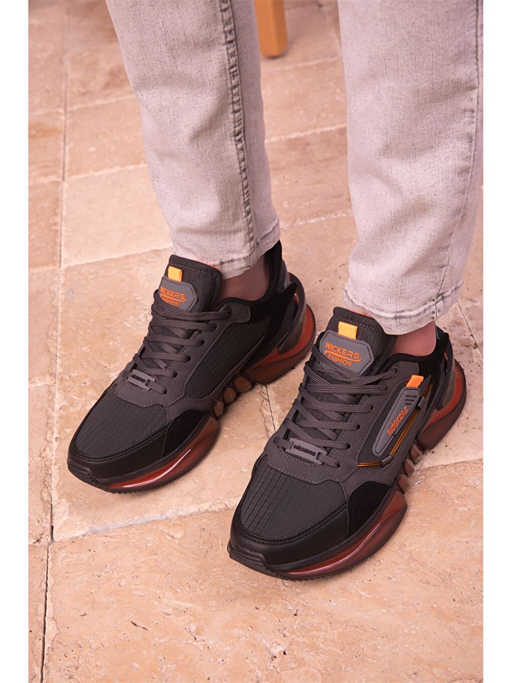 Turuncu Bağcıklı Baskılı Erkek Aktif Spor Ayakkabı-3