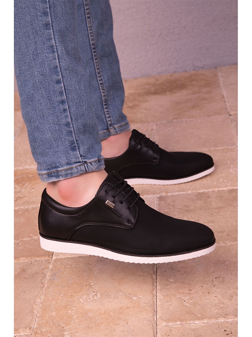 Siyah Deri Görünümlü Erkek Klasik Ayakkabı-2