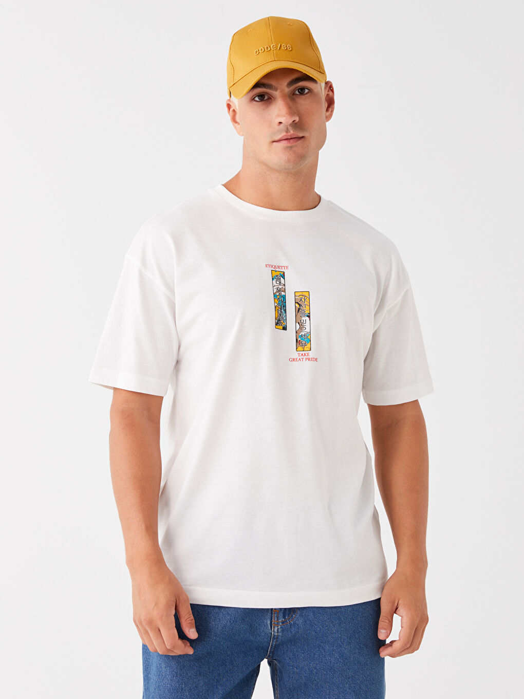 تيشيرت رجالي ياقة دائرية كم قصير مطبوع قطن ممشط-2