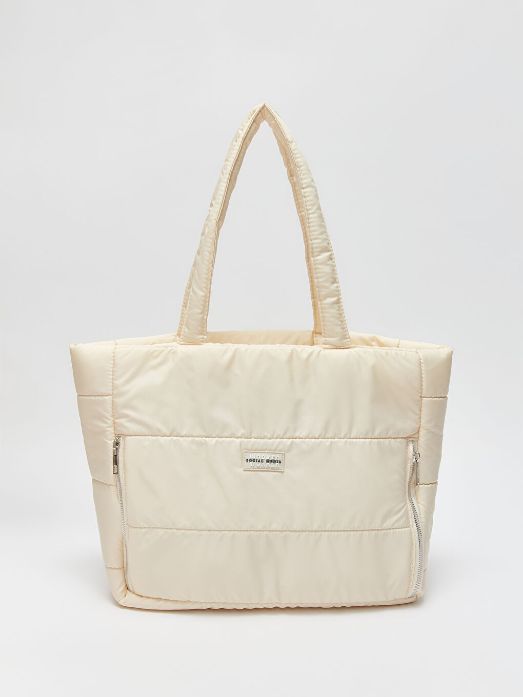 Ekru Etiket Baskılı Kız Çocuk Tote Çanta