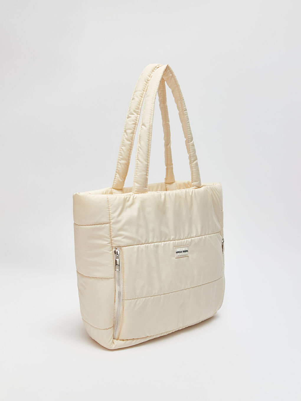 Ekru Etiket Baskılı Kız Çocuk Tote Çanta-1