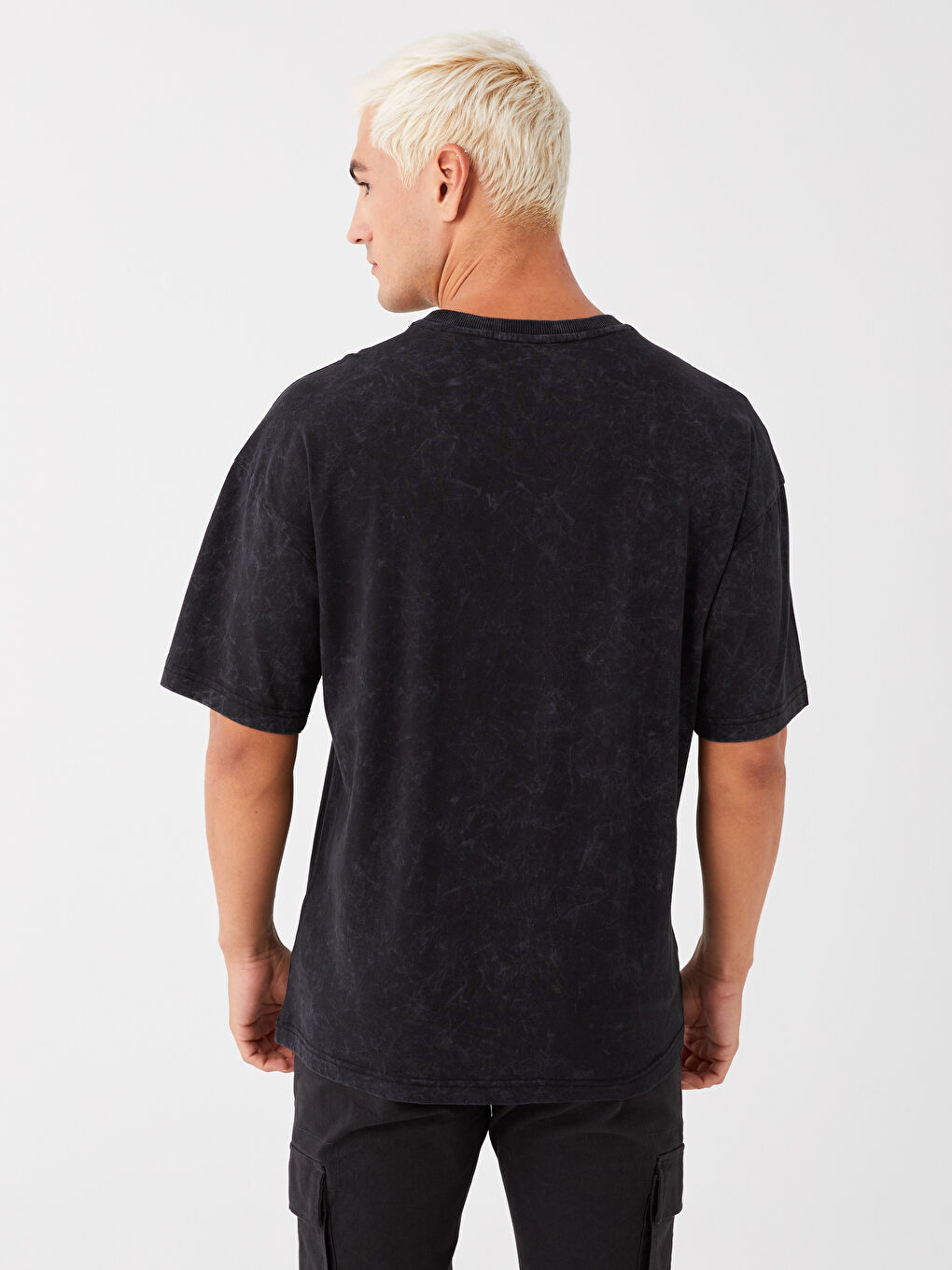 Antrasit Oversize Bisiklet Yaka Kısa Kollu Baskılı Penye Erkek Tişört-4