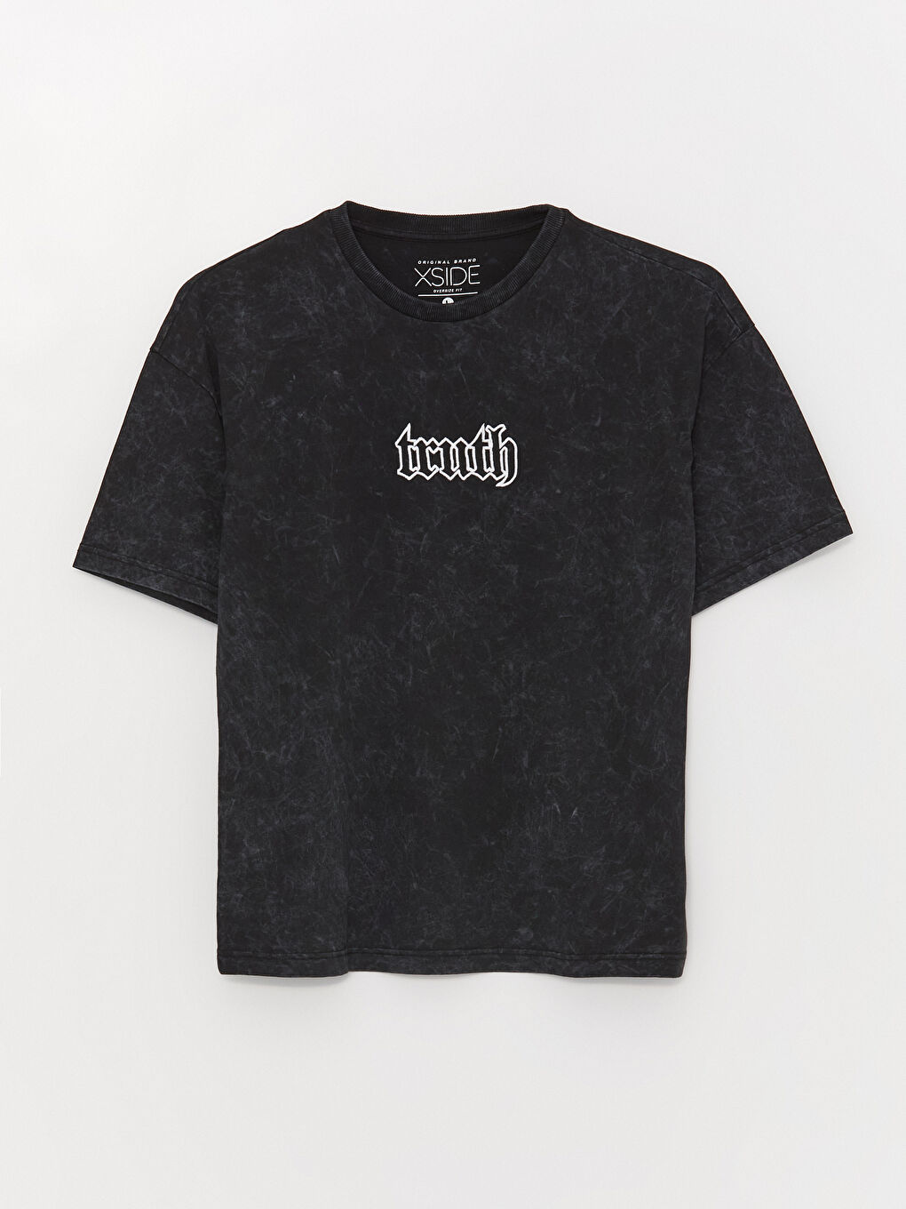 Antrasit Oversize Bisiklet Yaka Kısa Kollu Baskılı Penye Erkek Tişört-5