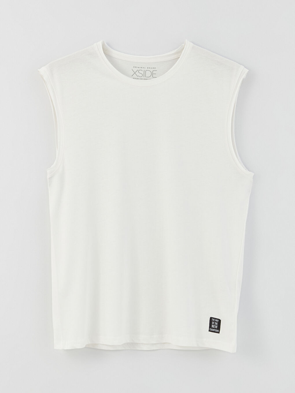 Beyaz Bisiklet Yaka Penye Erkek Kolsuz Tişört-5