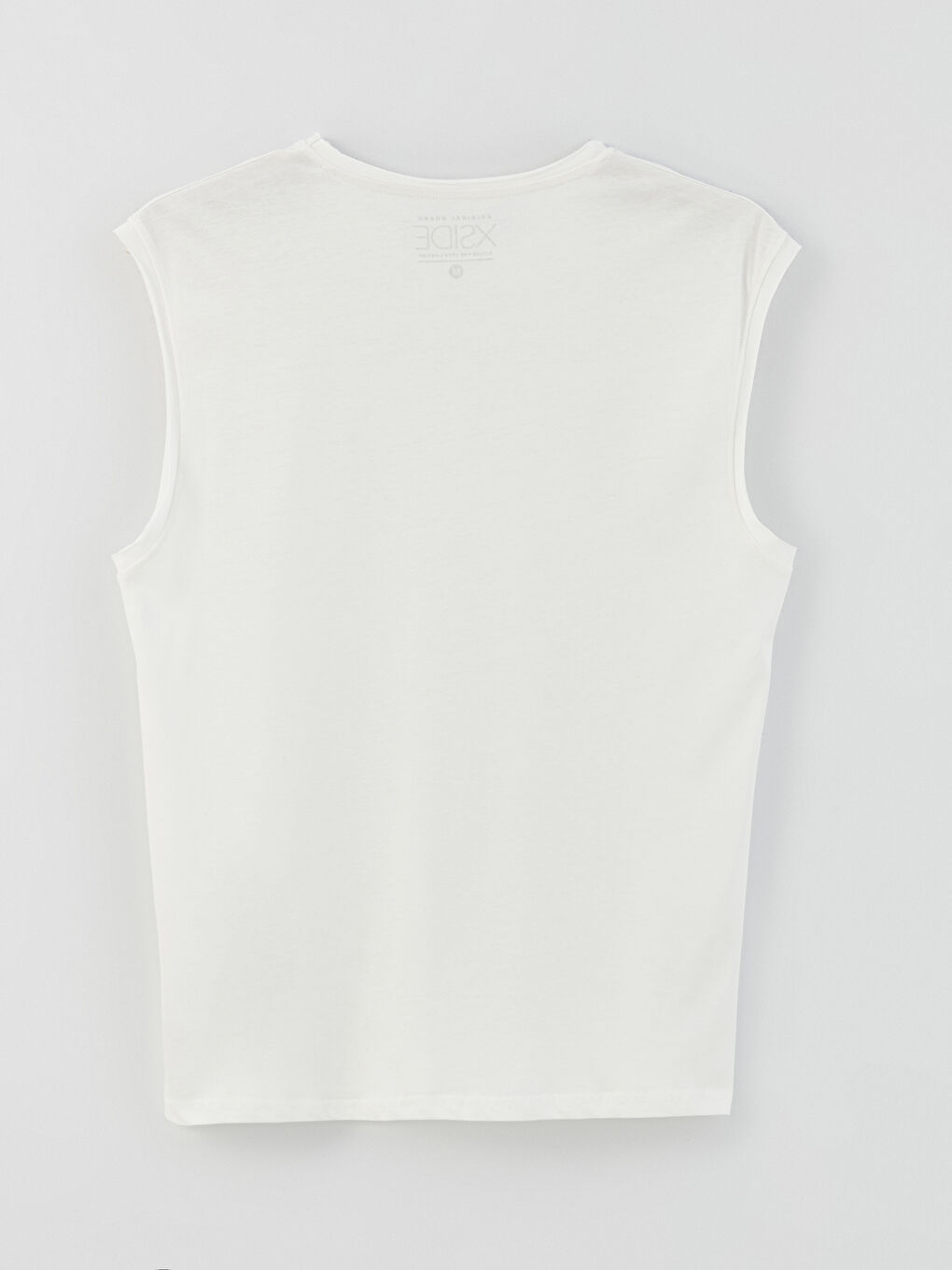 Beyaz Bisiklet Yaka Penye Erkek Kolsuz Tişört-6