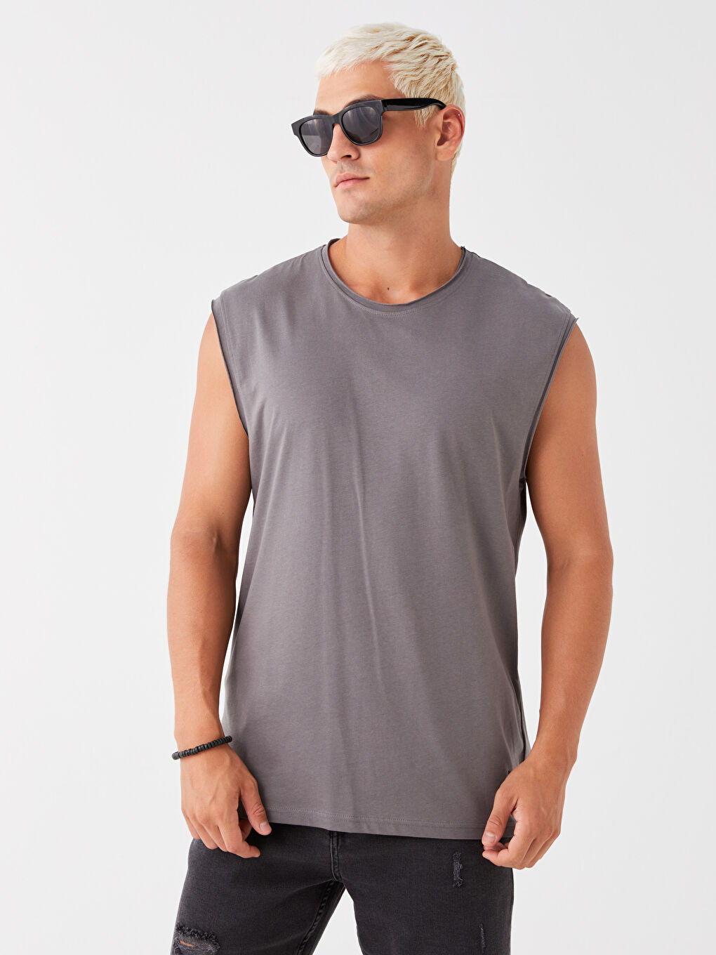 تيشيرت بدون أكمام ياقة دائرية جيرسي للرجال