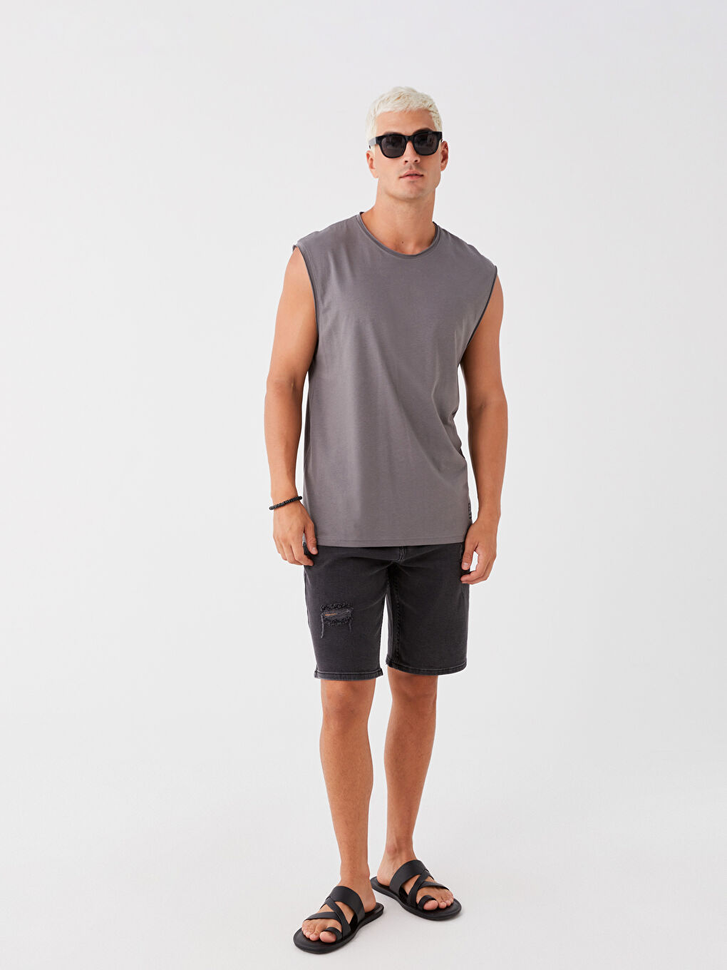 تيشيرت بدون أكمام ياقة دائرية جيرسي للرجال-1