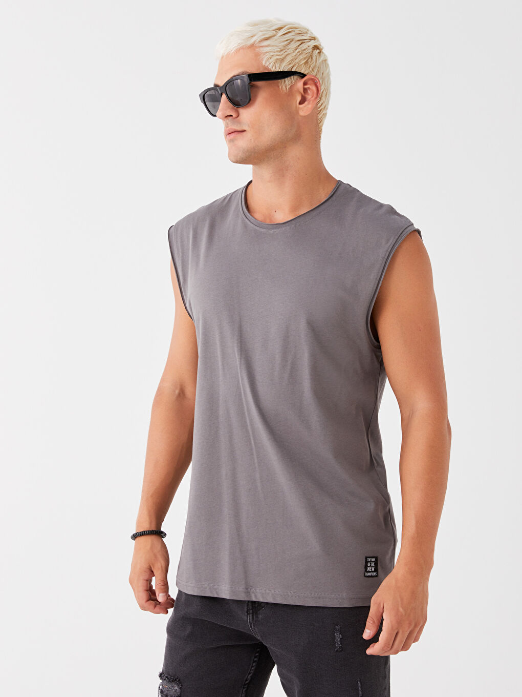 تيشيرت بدون أكمام ياقة دائرية جيرسي للرجال-2