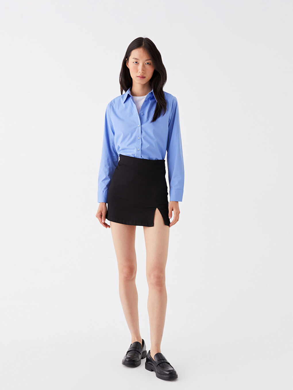 Mavi Poplin Kadın Gömlek-1