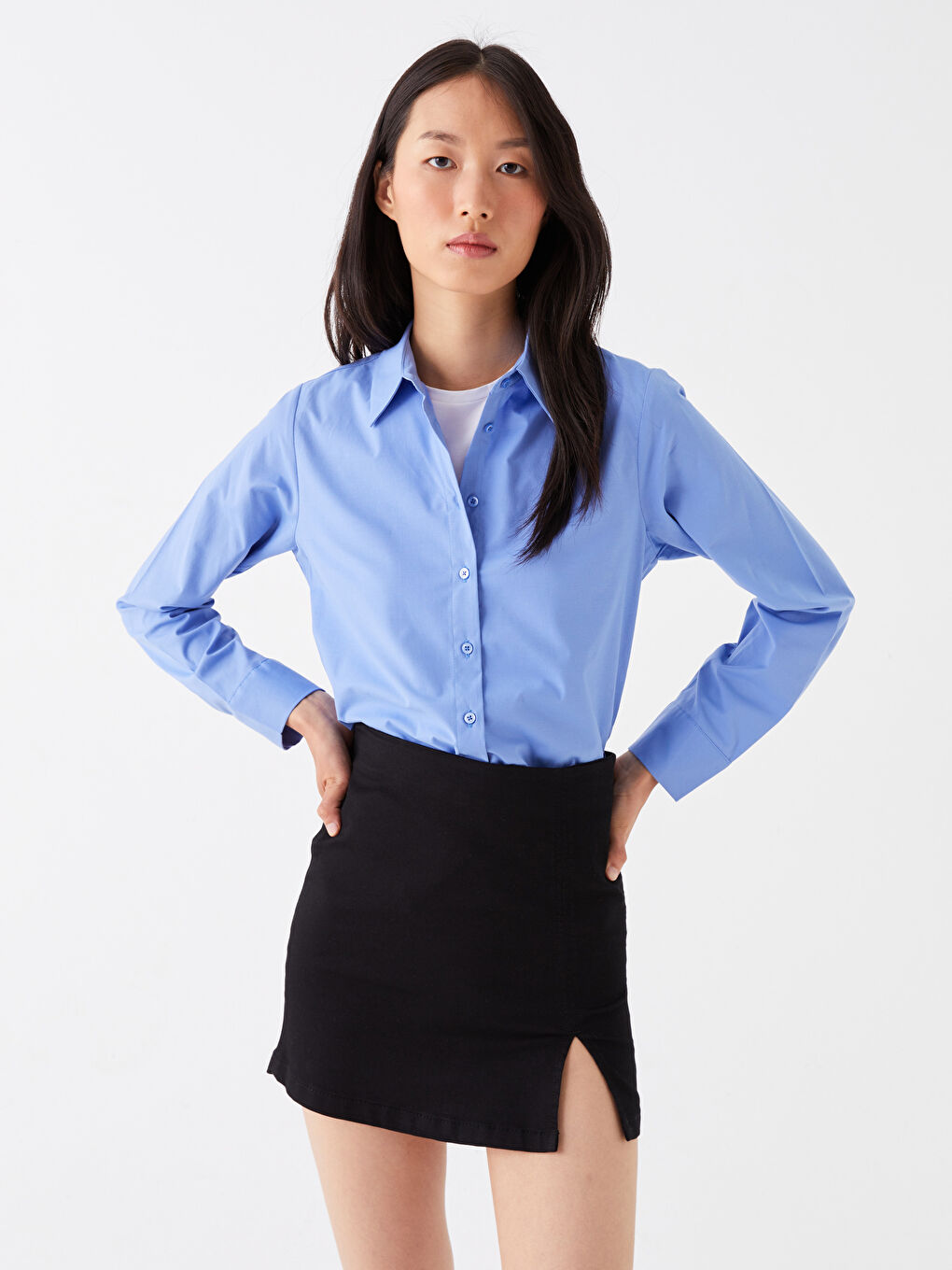 Mavi Poplin Kadın Gömlek-2