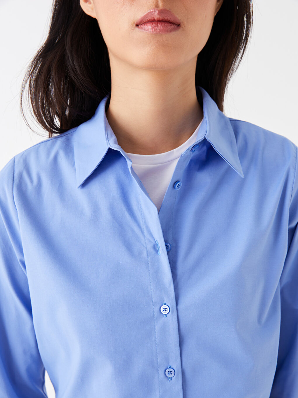 Mavi Poplin Kadın Gömlek-3