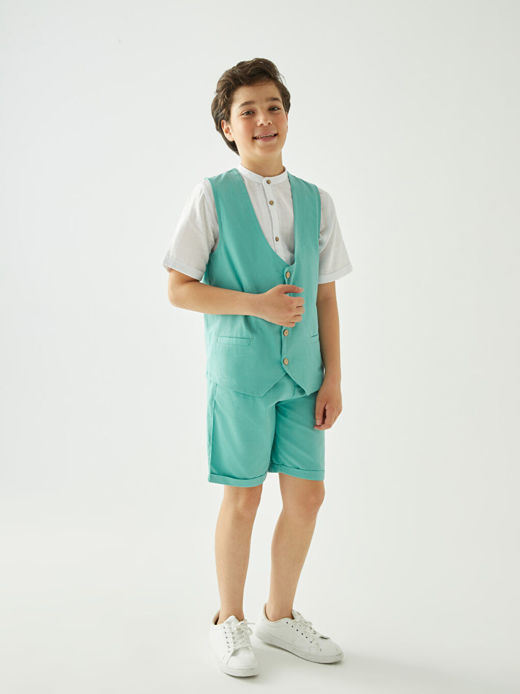 Beyaz Keten Karışımlı Erkek Çocuk Takım 3'lü-1