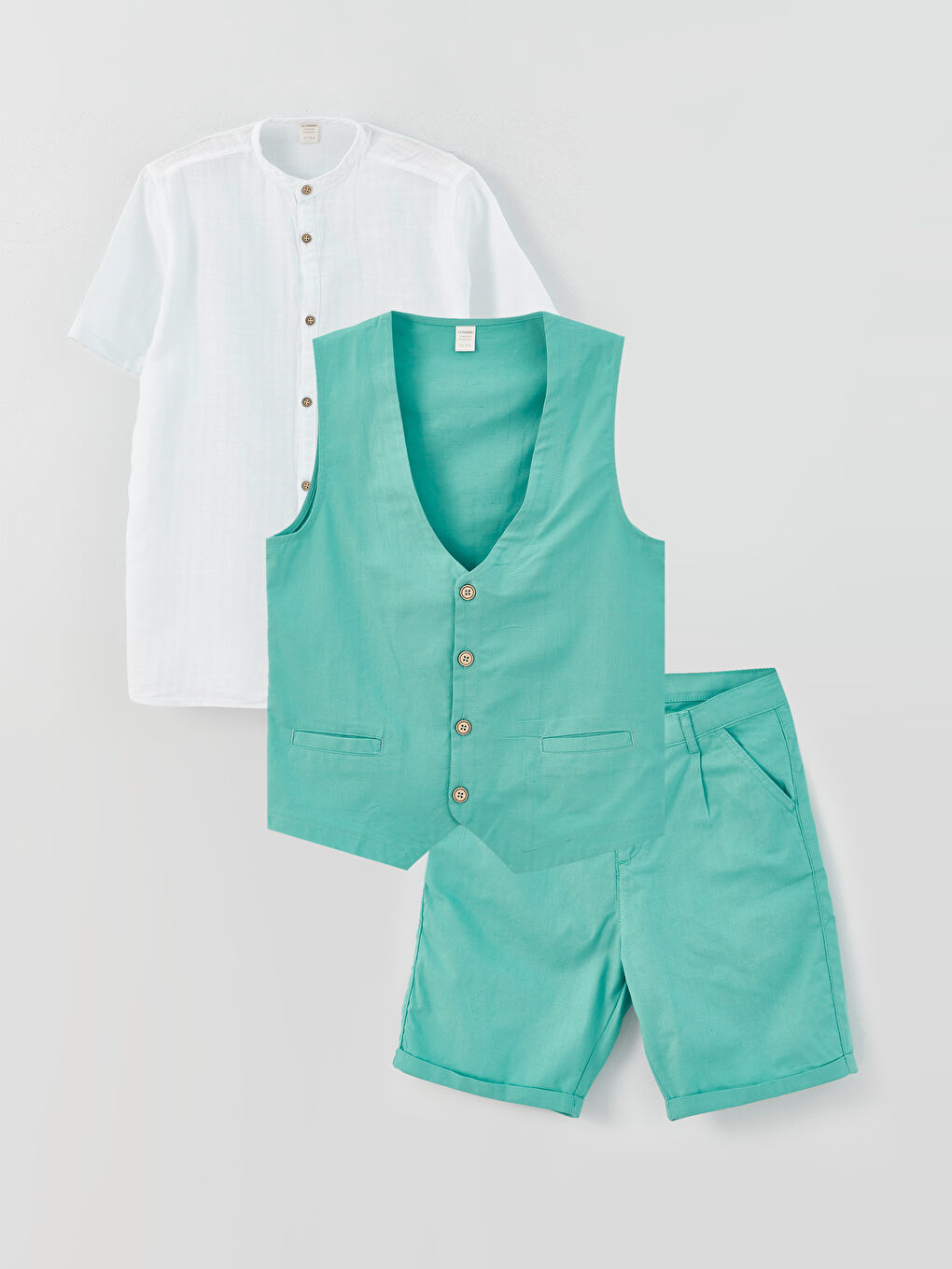 Beyaz Keten Karışımlı Erkek Çocuk Takım 3'lü-2