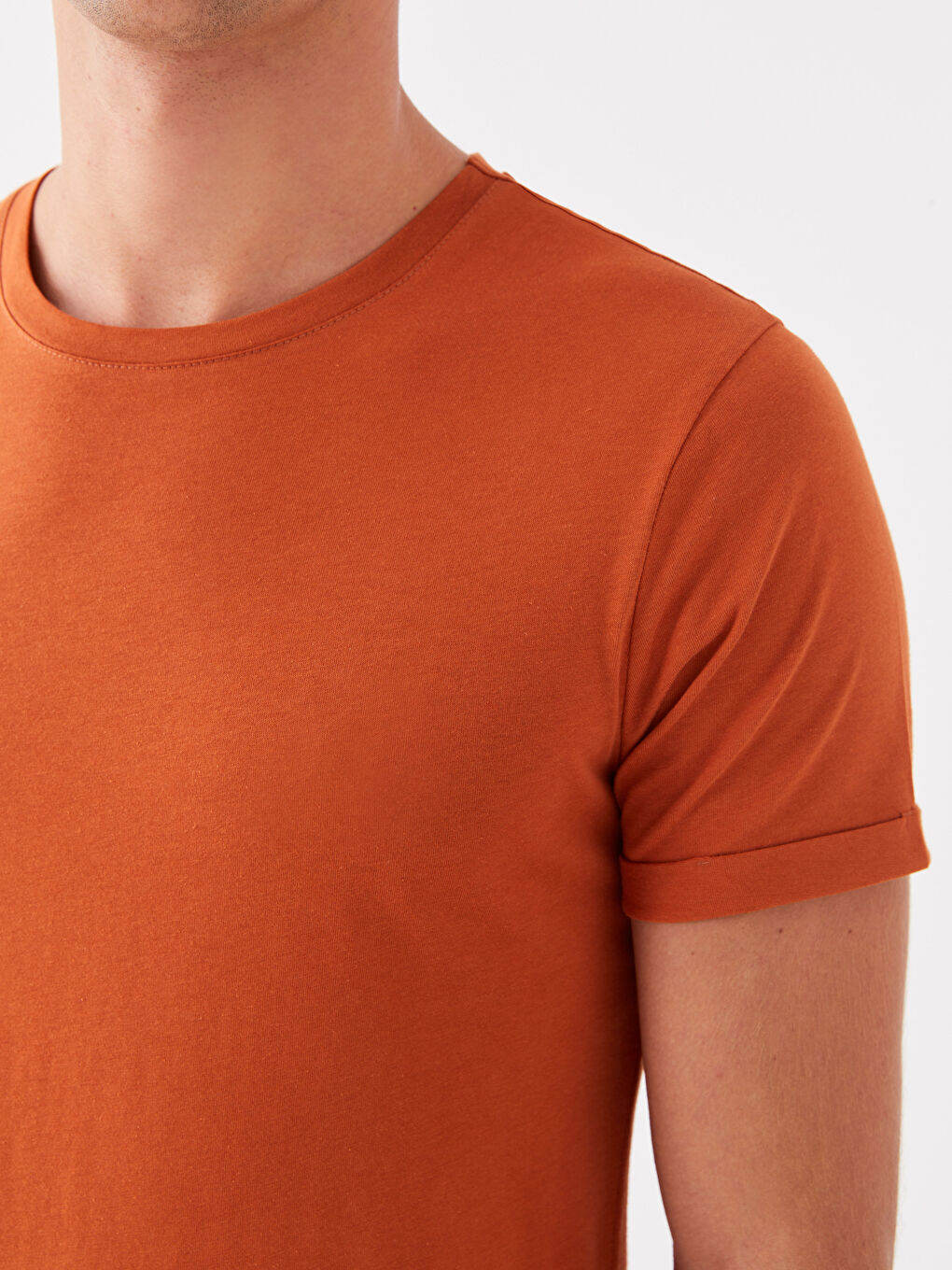 Turuncu Bisiklet Yaka Kısa Kollu Erkek Tişört-3