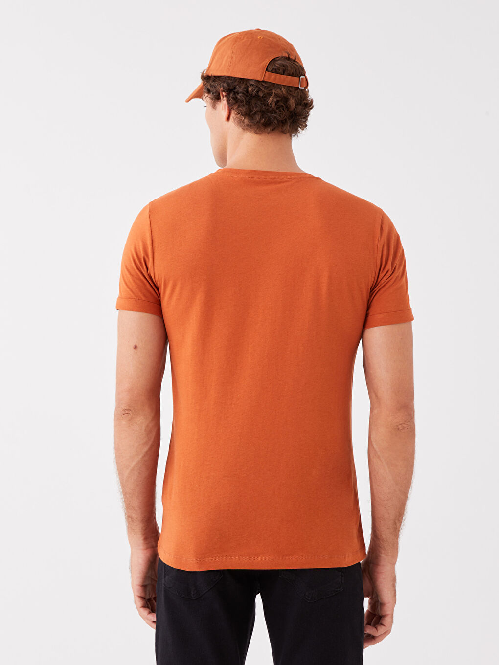 Turuncu Bisiklet Yaka Kısa Kollu Erkek Tişört-4