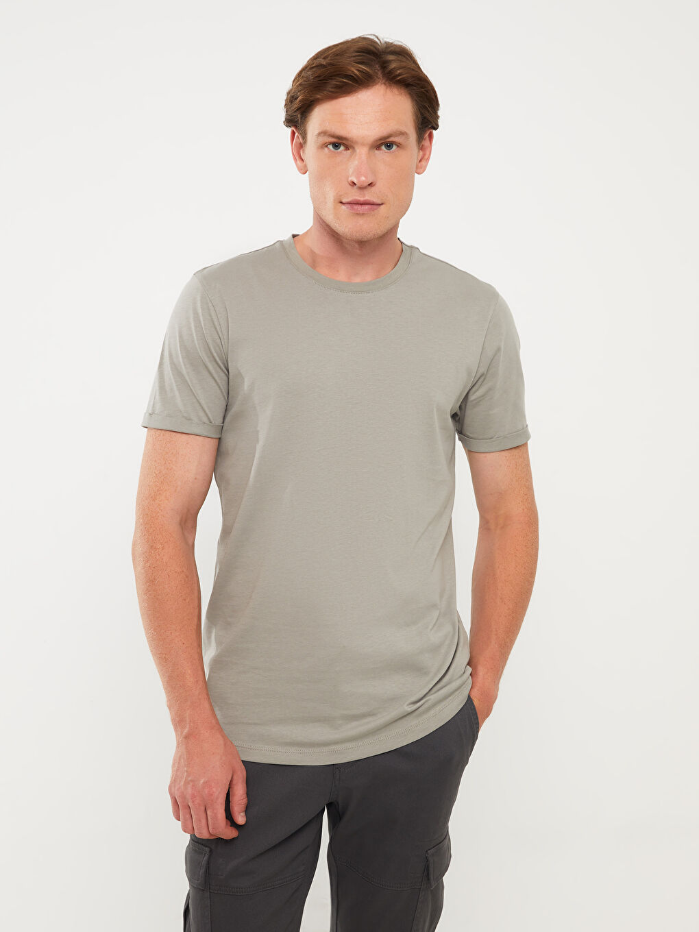 Haki Bisiklet Yaka Kısa Kollu Erkek Tişört-1