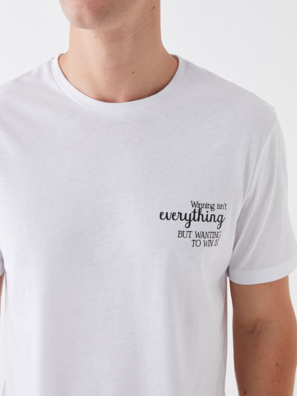 Beyaz Bisiklet Yaka Kısa Kollu Baskılı Penye Erkek Tişört-4