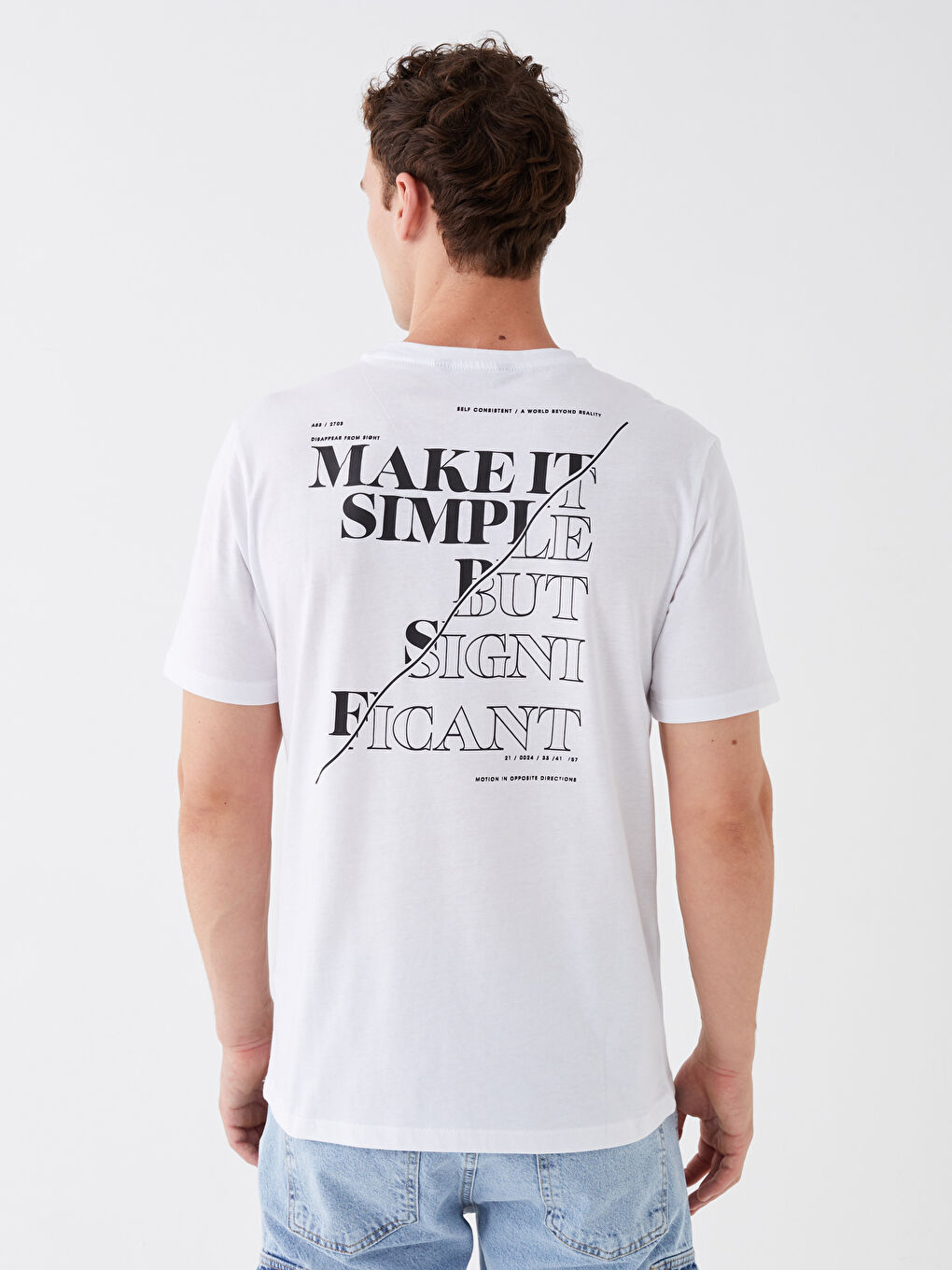 Beyaz Bisiklet Yaka Kısa Kollu Baskılı Penye Erkek Tişört-5