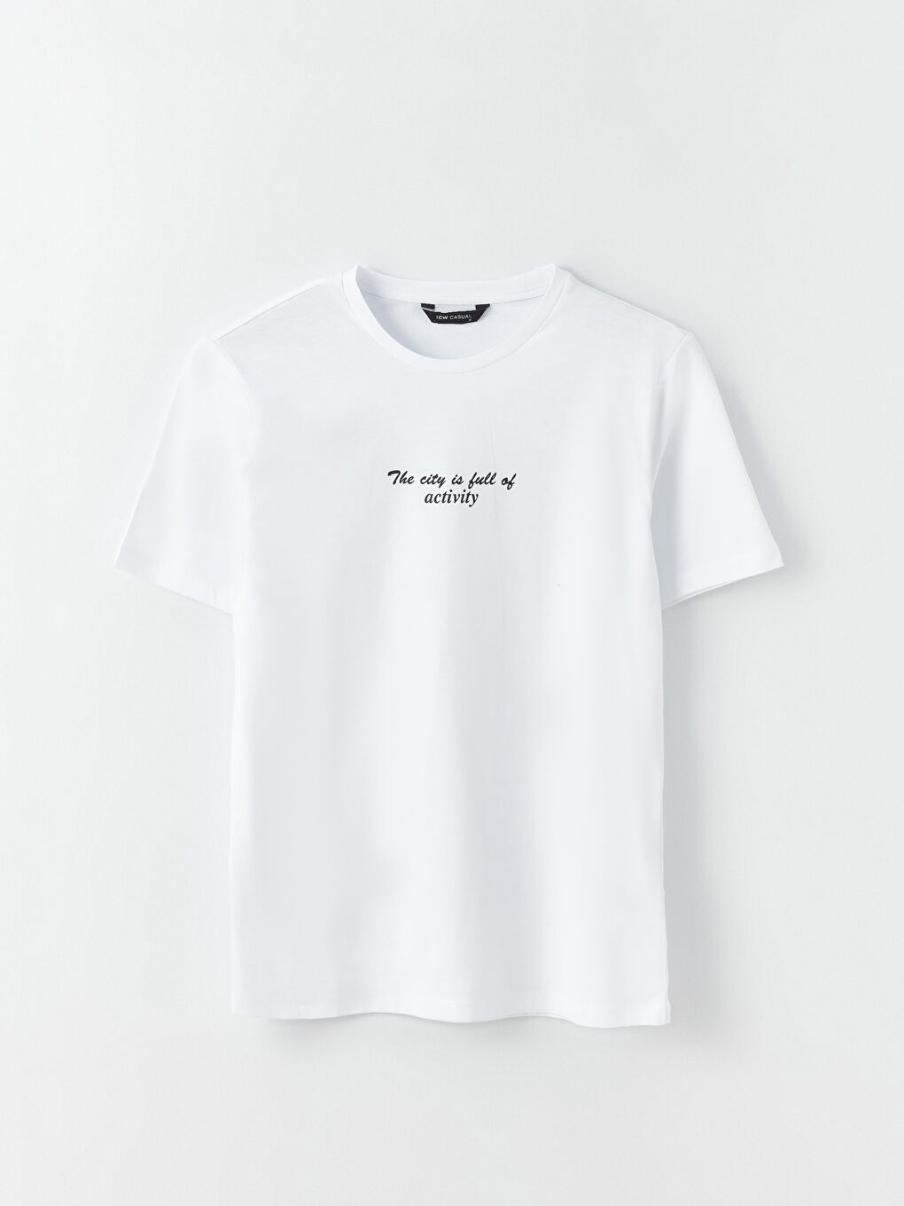 Beyaz Bisiklet Yaka Kısa Kollu Baskılı Penye Erkek Tişört-5