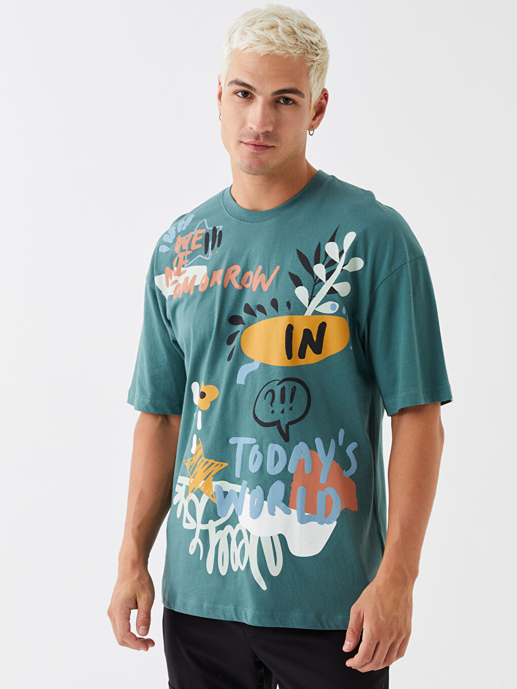 Yeşil Bisiklet Yaka Kısa Kollu Baskılı Penye Erkek Tişört