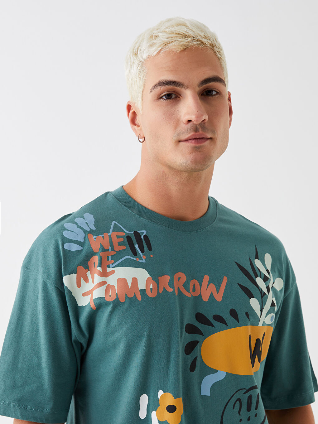 Yeşil Bisiklet Yaka Kısa Kollu Baskılı Penye Erkek Tişört-2