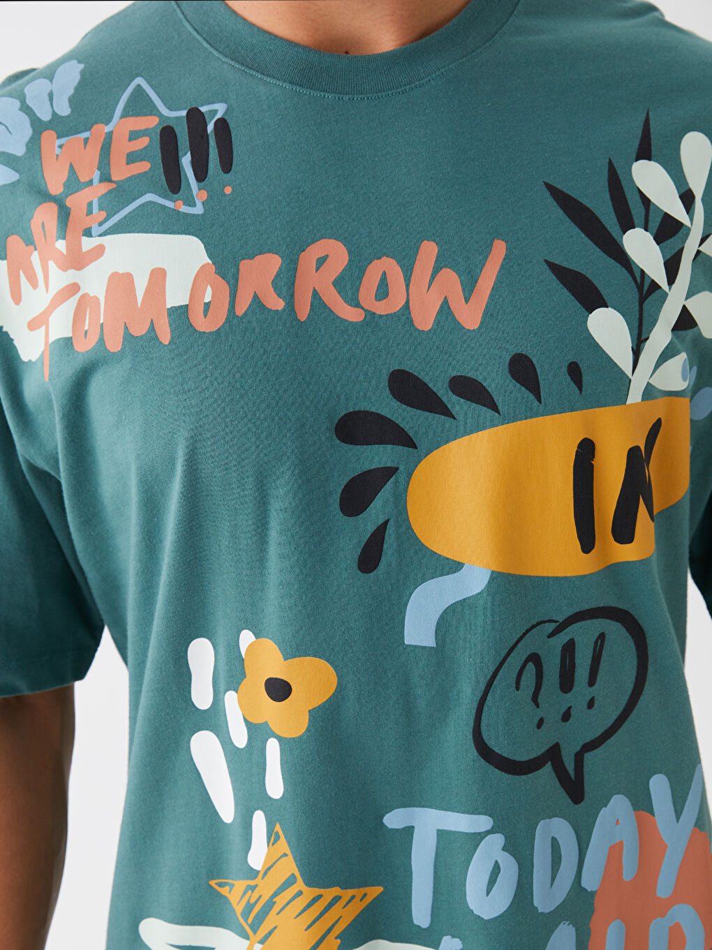 Yeşil Bisiklet Yaka Kısa Kollu Baskılı Penye Erkek Tişört-3