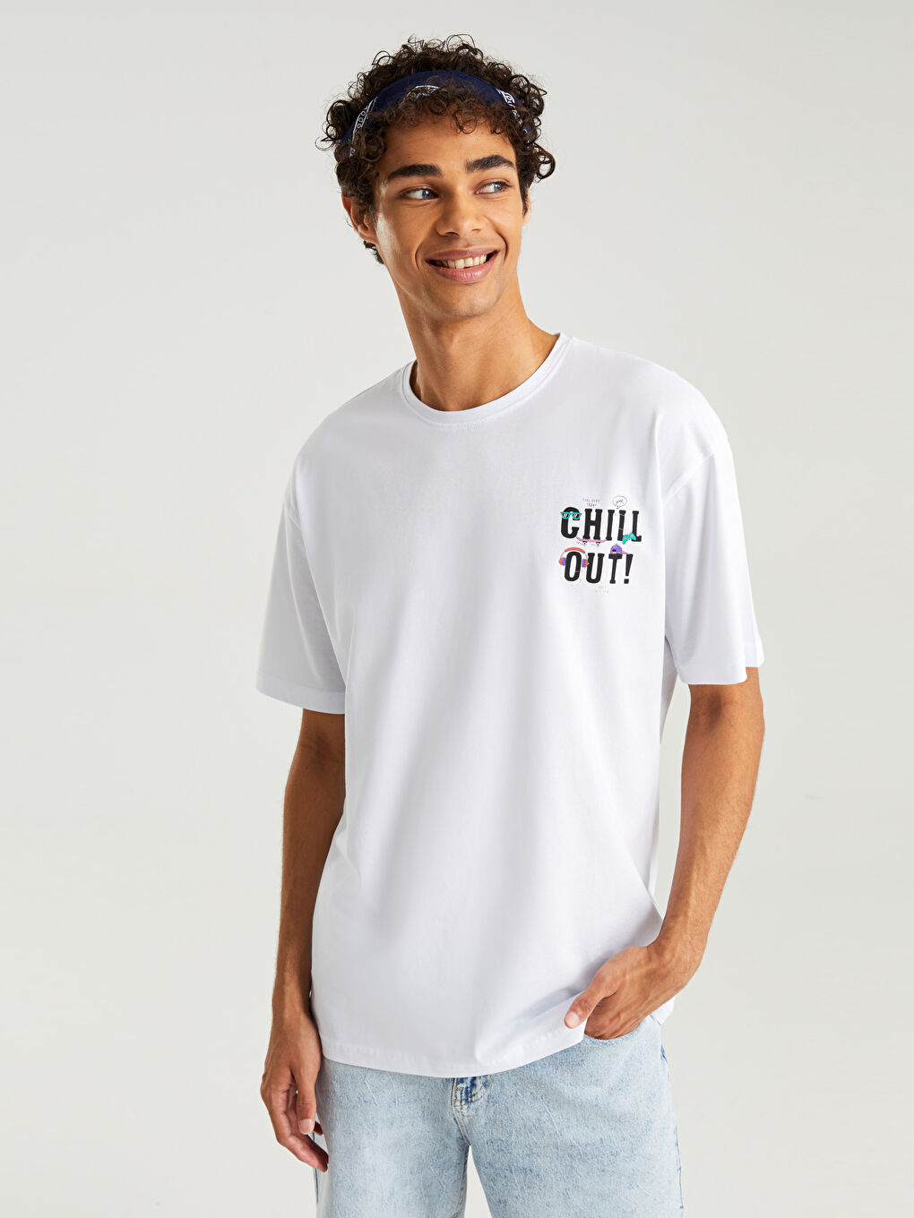 14-18 Beyaz Bisiklet Yaka Baskılı Kısa Kollu Unisex Tişört - 2