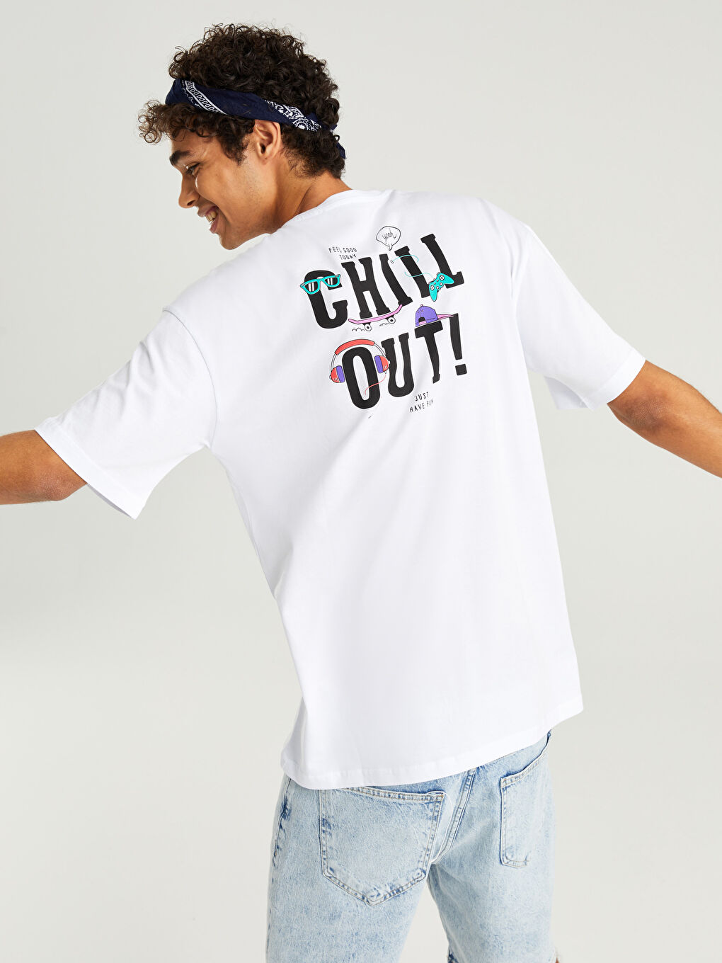 14-18 Beyaz Bisiklet Yaka Baskılı Kısa Kollu Unisex Tişört - 7