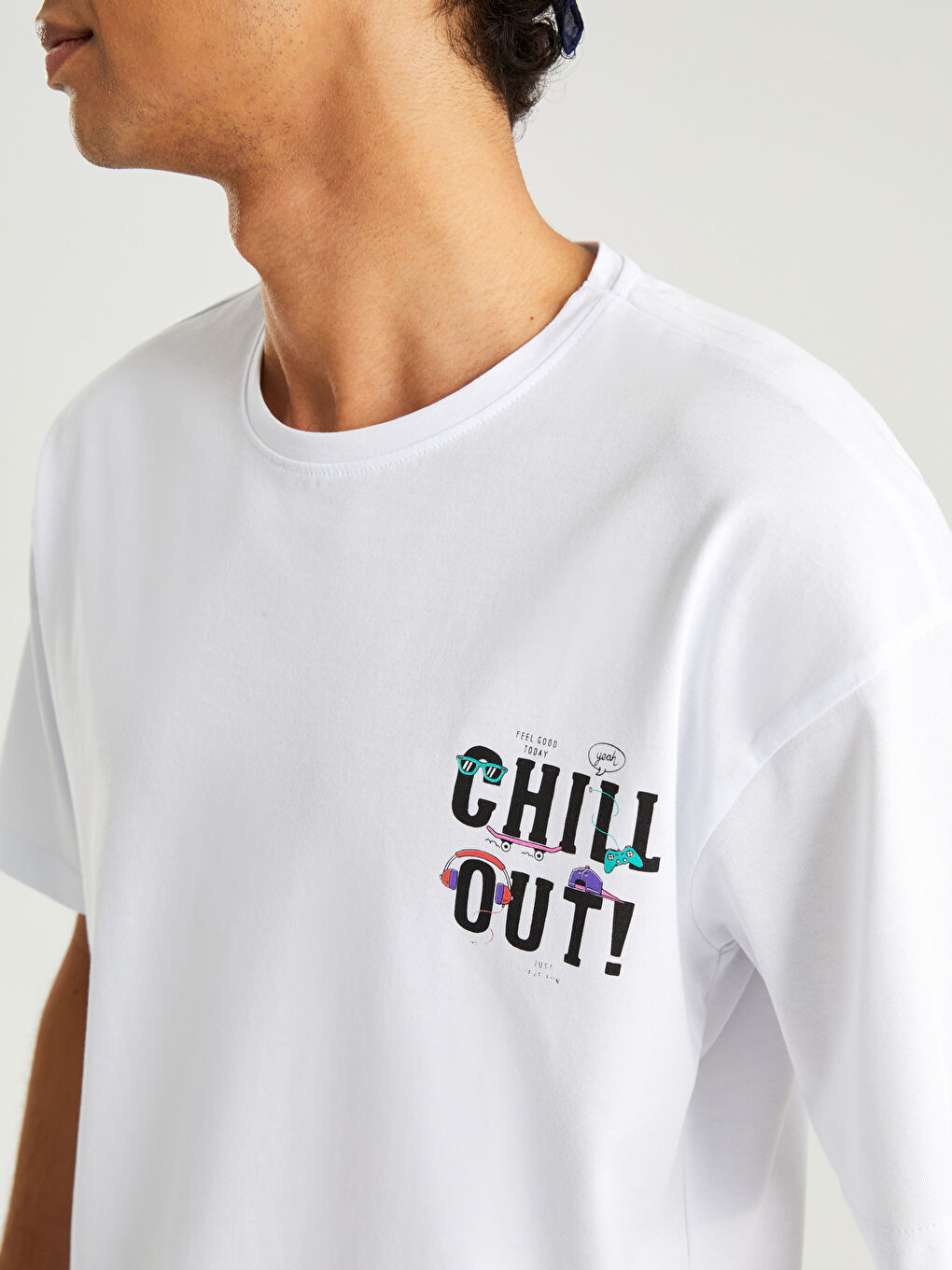 14-18 Beyaz Bisiklet Yaka Baskılı Kısa Kollu Unisex Tişört - 9