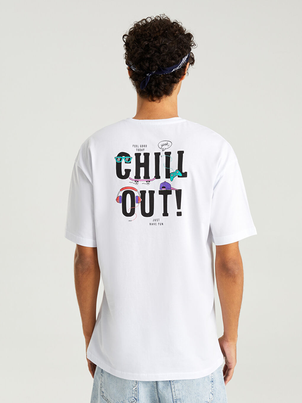 14-18 Beyaz Bisiklet Yaka Baskılı Kısa Kollu Unisex Tişört - 10