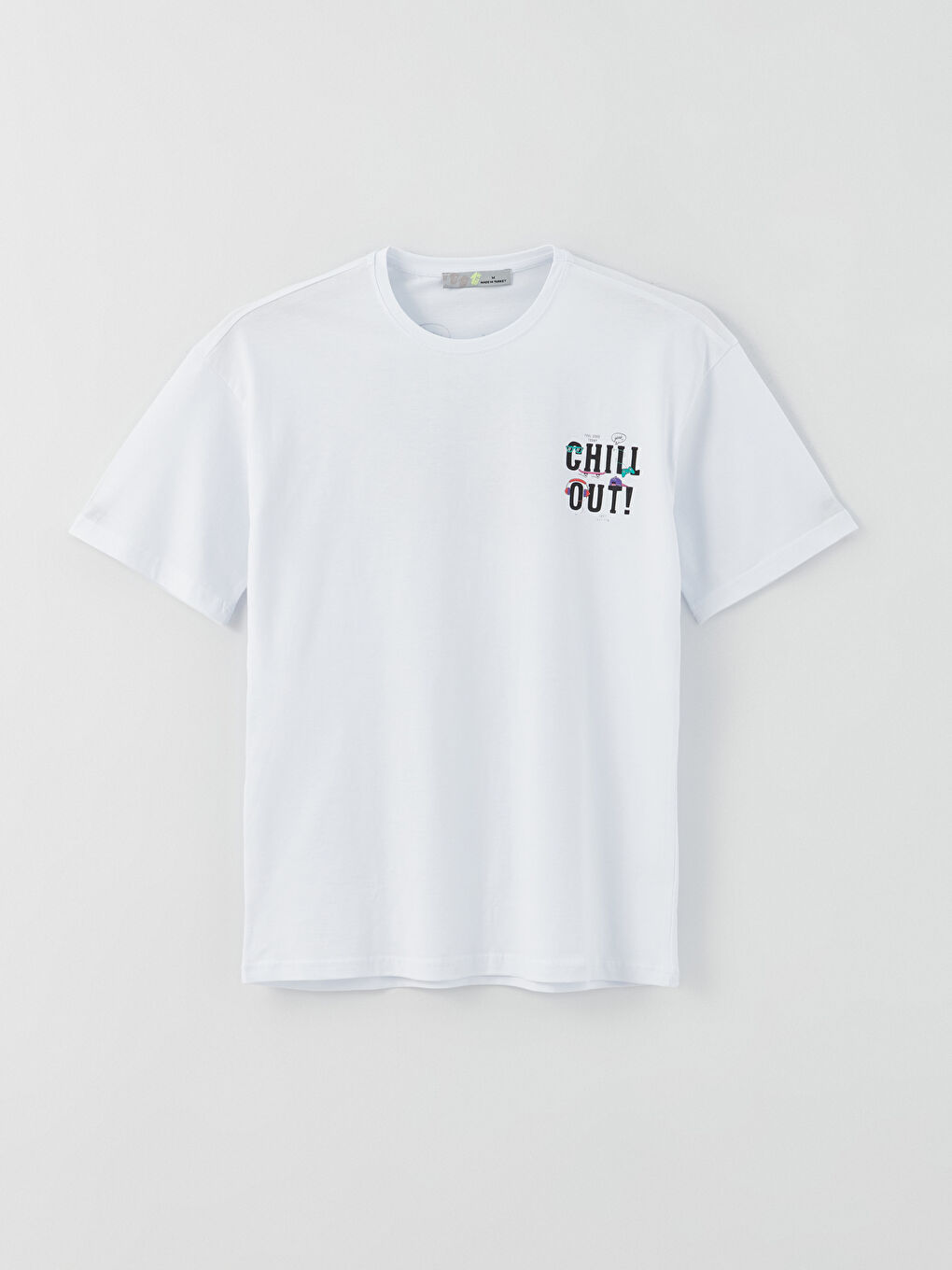 14-18 Beyaz Bisiklet Yaka Baskılı Kısa Kollu Unisex Tişört - 11