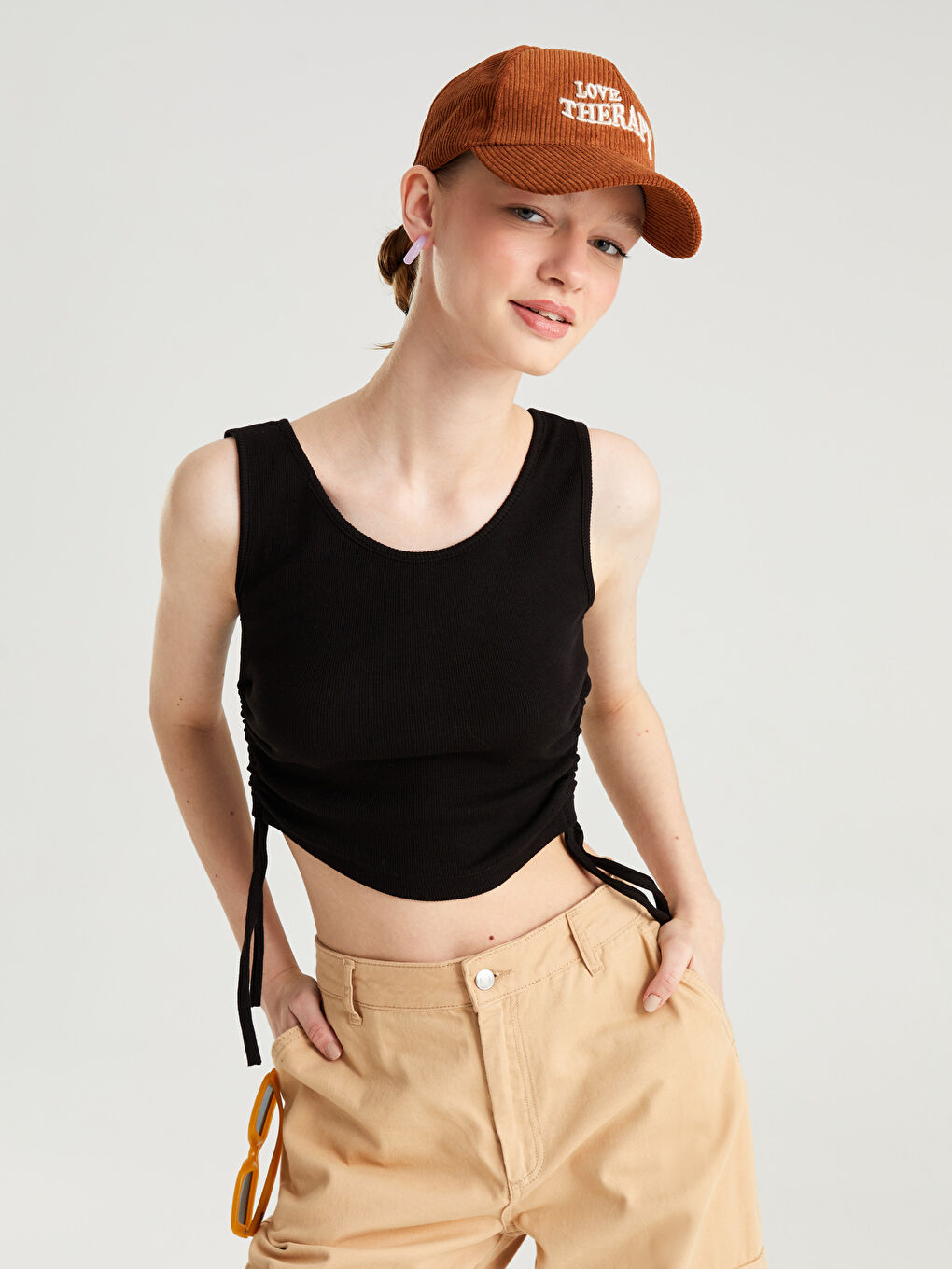 Siyah Bisiklet Yaka Basic Genç Kız Crop