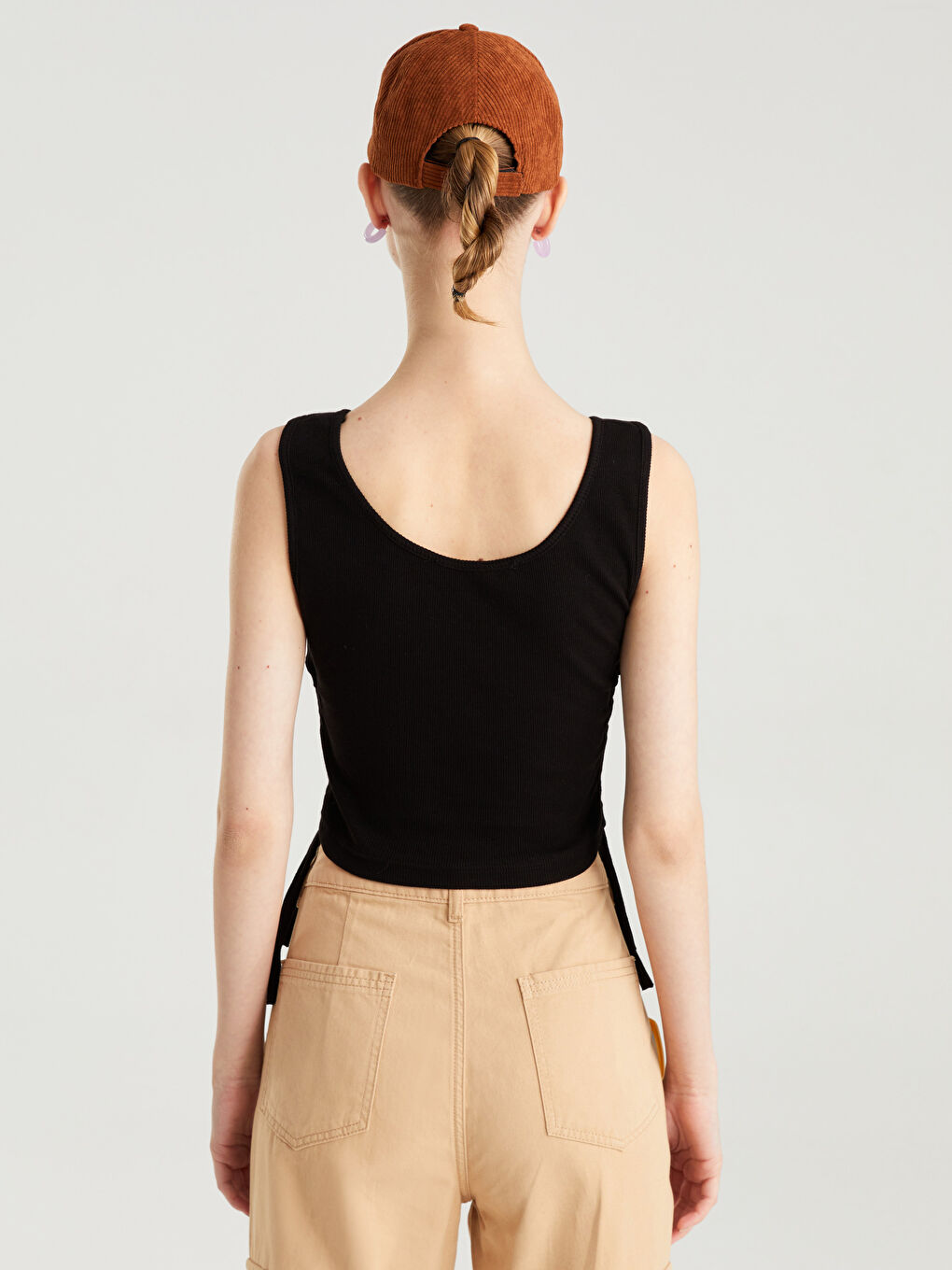 Siyah Bisiklet Yaka Basic Genç Kız Crop-5