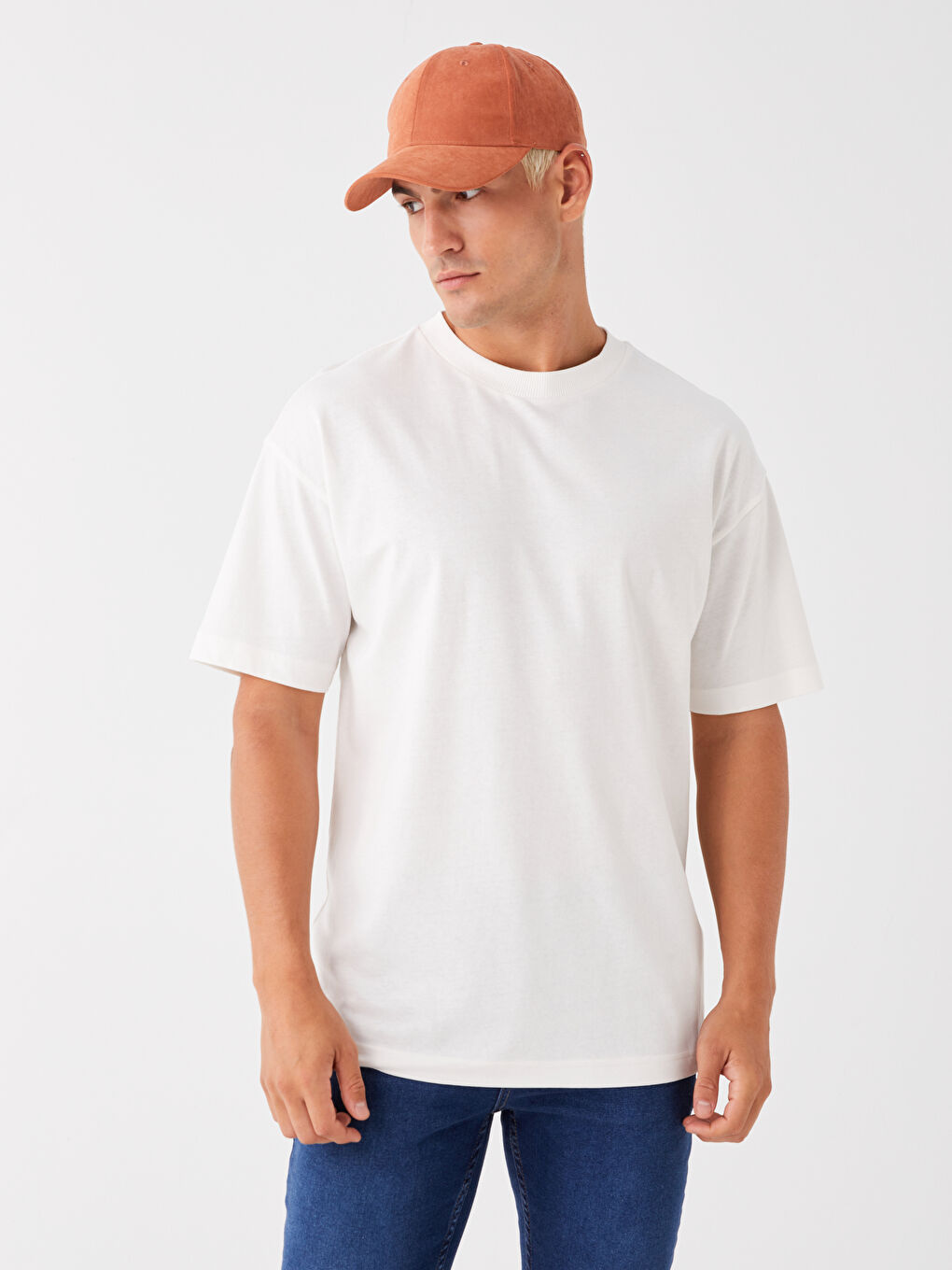 T-shirt Oversize à Col Rond et Manches Courtes en Jersey pour Hommes