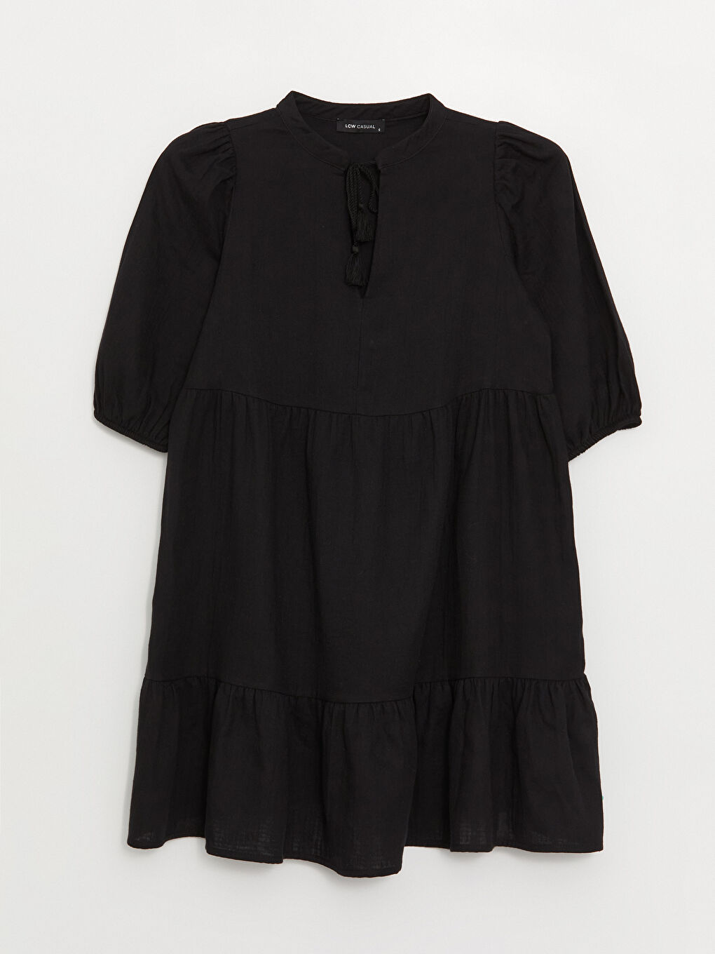 Tie Collar Plain Balloon Sleeve Women's Dress -S3KC01Z8-RQL