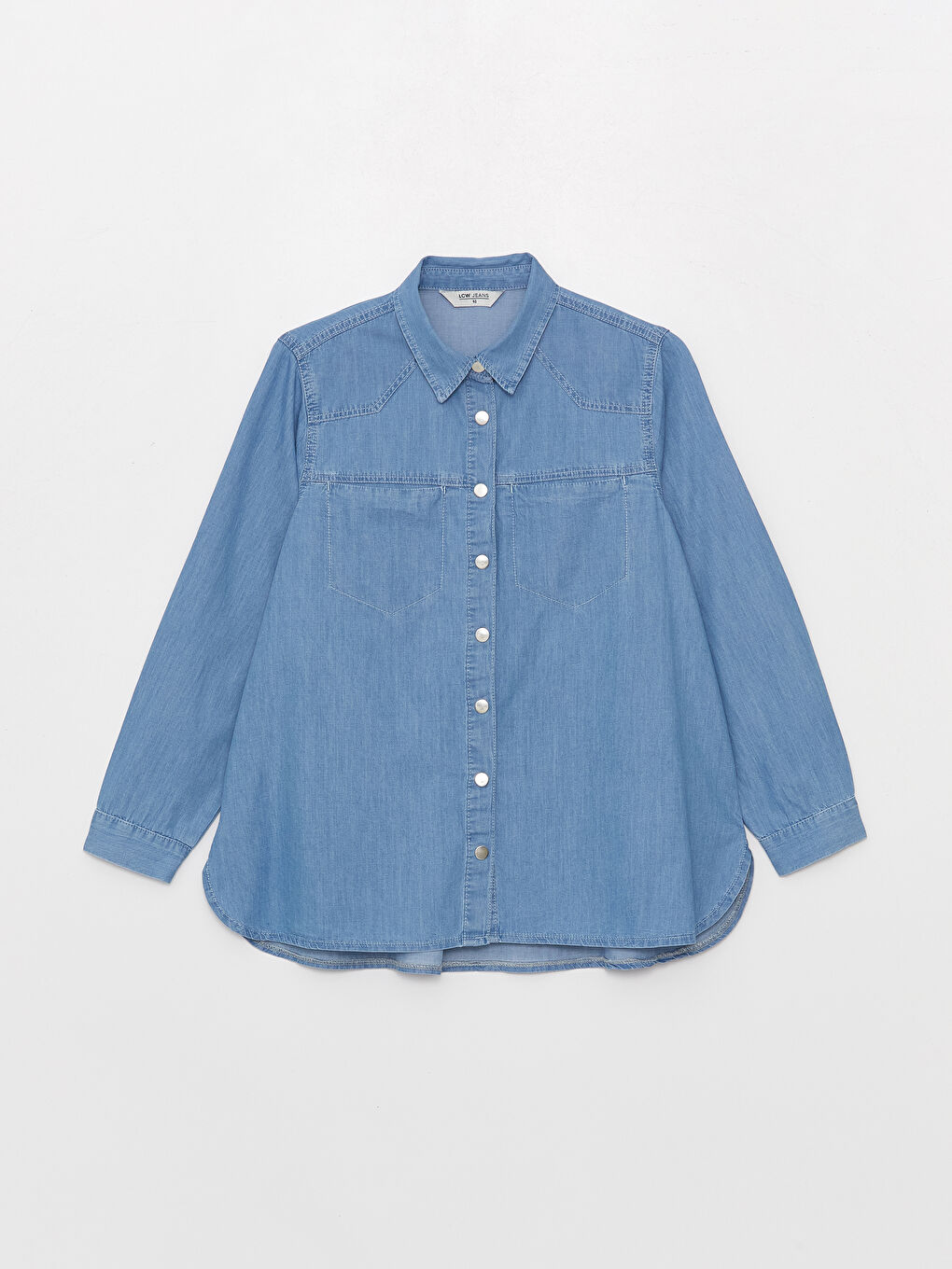 Bej Gömlek Yaka Düz Uzun Kollu Kadın Jean Tunik-5