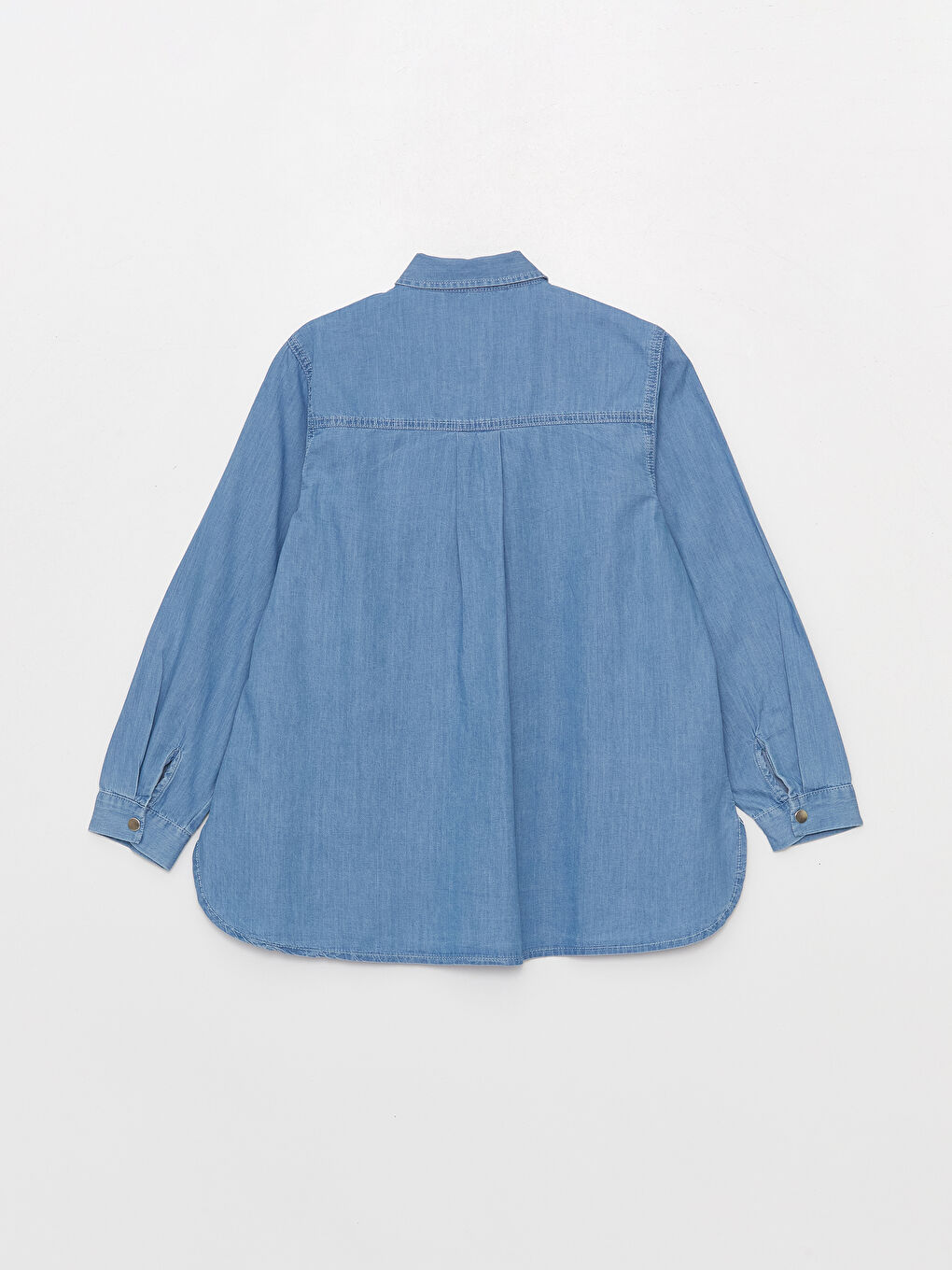 Bej Gömlek Yaka Düz Uzun Kollu Kadın Jean Tunik-6