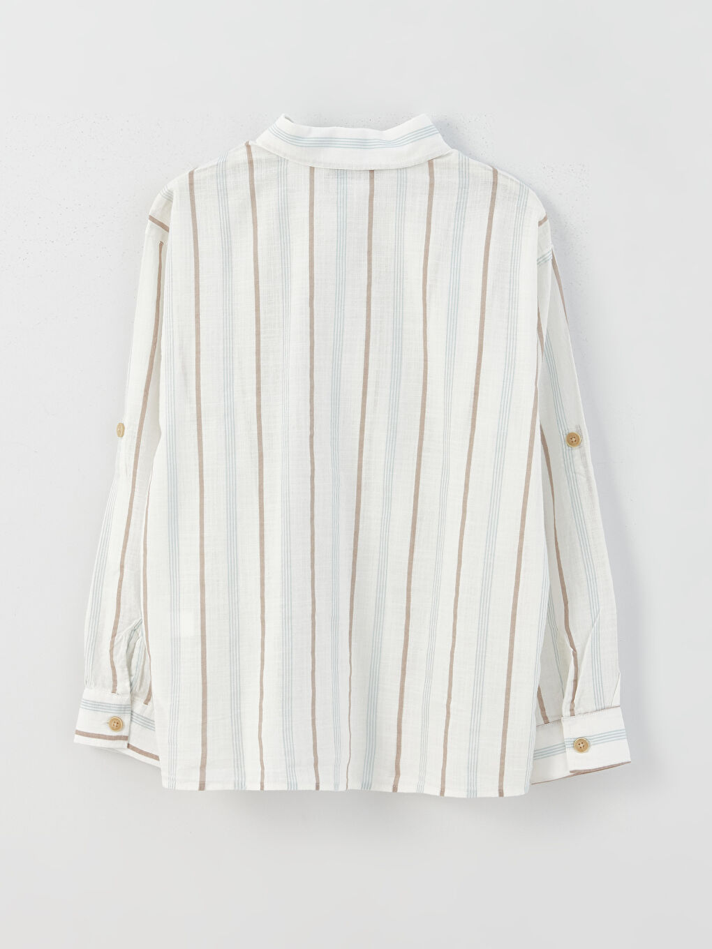 Ekru Rahat Kalıp Çizgili Erkek Çocuk Gömlek-1