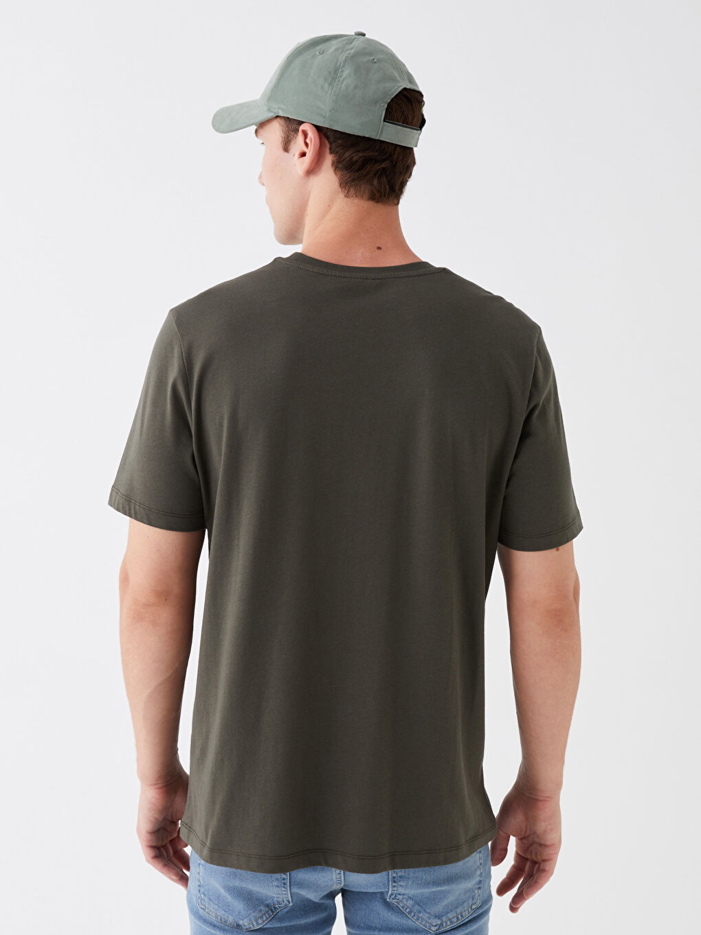 Haki Bisiklet Yaka Kısa Kollu Baskılı Penye Erkek Tişört-4