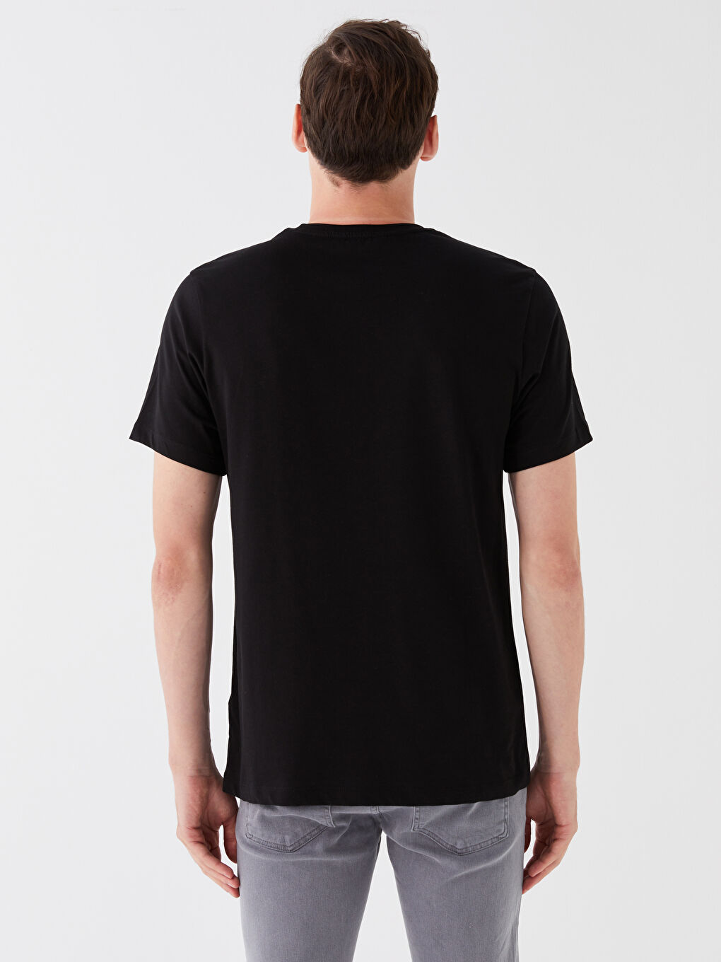 Siyah Bisiklet Yaka Kısa Kollu Baskılı Penye Erkek Tişört-4