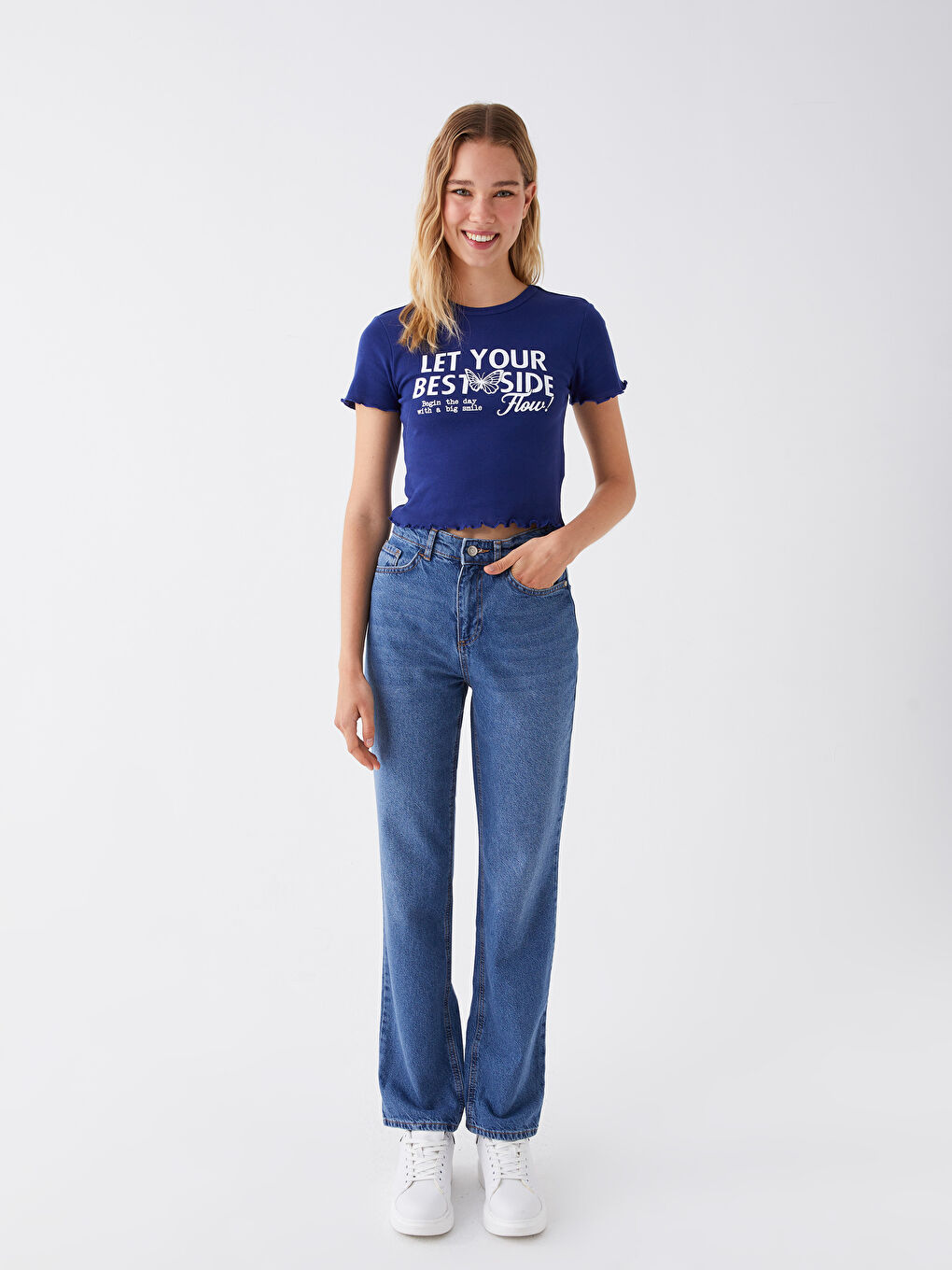 Crew Neck Printed Short Sleeve Crop Women's T-Shirt-2